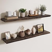 Vista 28 de Axeman Estantes flotantes de madera de olmo rústico para pared, estante de pared de 48 x 8 pulgadas de profundidad con soporte invisible, estantes