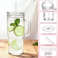 Vista 4 de Birity Vasos de vidrio con tapas y popotes reutilizables, juego de vasos para beber