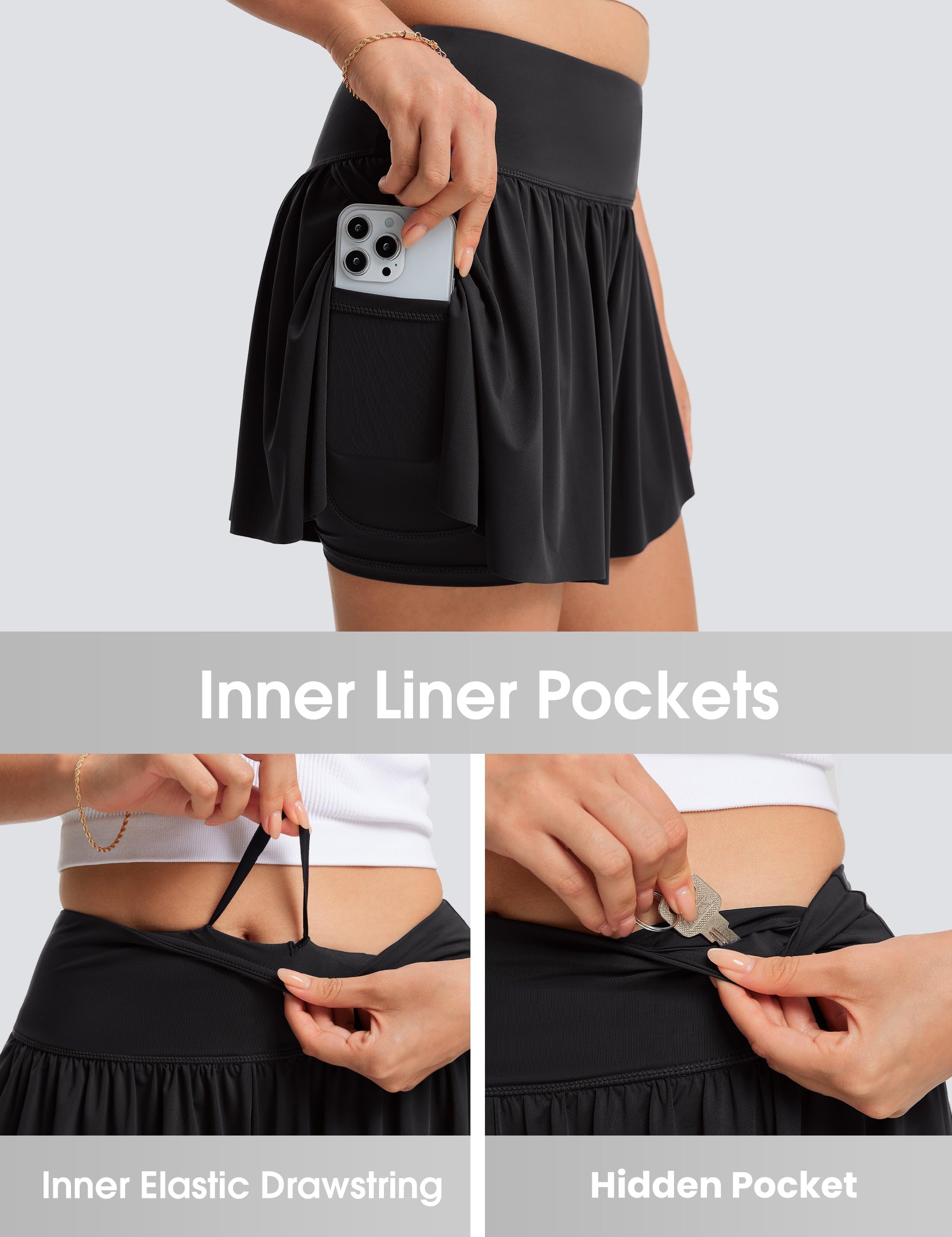 FitsT4 Sports Pantaloncini da bagno da donna a vita alta, gonna da nuoto fluida, UPF50+, pantaloni da bagno con fodera