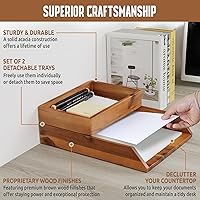 Vista 3 de Demigo Desk Organizer Letter Tray Set of 2, Acacia Wood Tabletop Desktop for Storage Paper Letter Folders Notebooks Copy Print, Workspace Holder