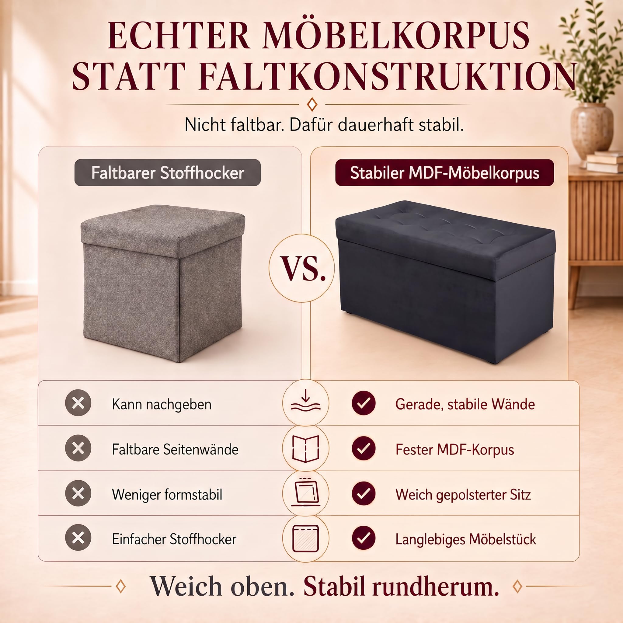 VELORA H&L Sitzbank mit Stauraum 45 x 90 cm Graphit – Samt Sitzbank mit Aufbewahrungsfach, belastbar bis 300 kg, gepolsterte Bank für Flur, Schlafzimmer und Wohnzimmer