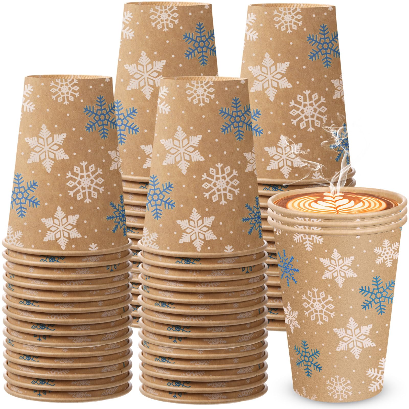 Jingmore 100 Pcs Snowflake Coffee Cups Disposable Paper 12 oz Winter Paper Christmas Cups for Holiday Birthday Party Supplies (Snowflake)
