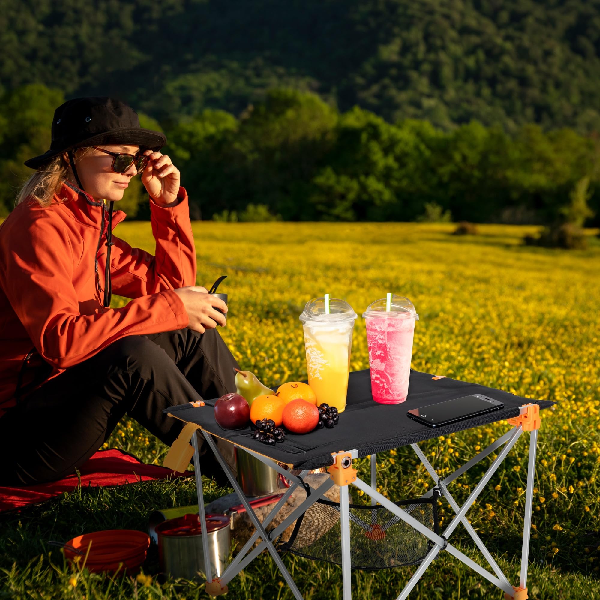 Solar Campingtisch faltbar klein leicht I 33W Solarpanel USB und Klapptisch I Outdoor Ausrüstung Ultraleicht I Solar Ladegerät für Handy I Camping Zubehör