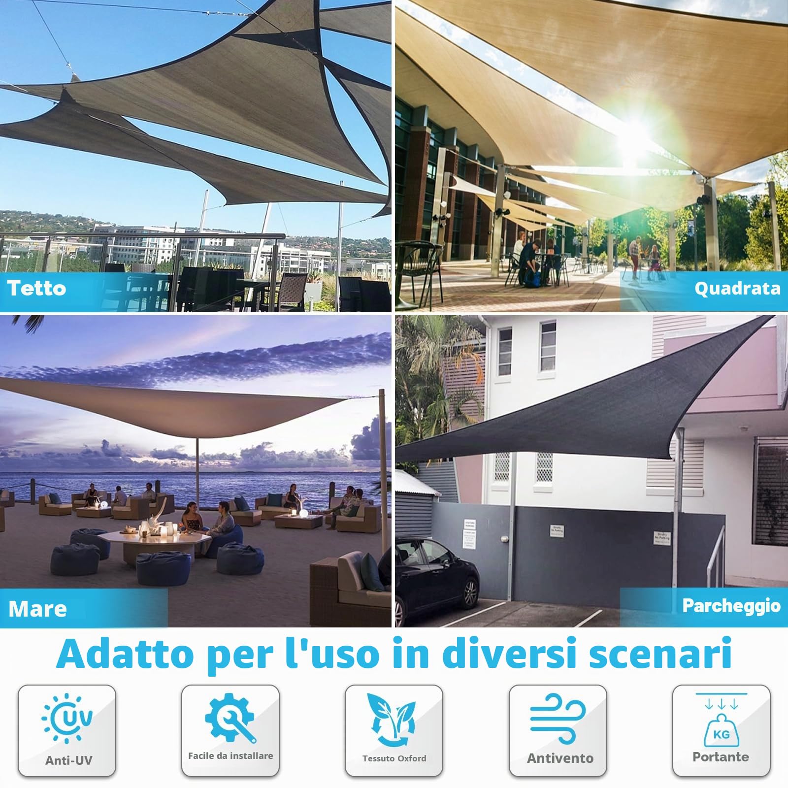 Tenda a Vela Triangolare 3x3x3m Impermeabile Anti UV Ombreggiante per Giardino Grigio
