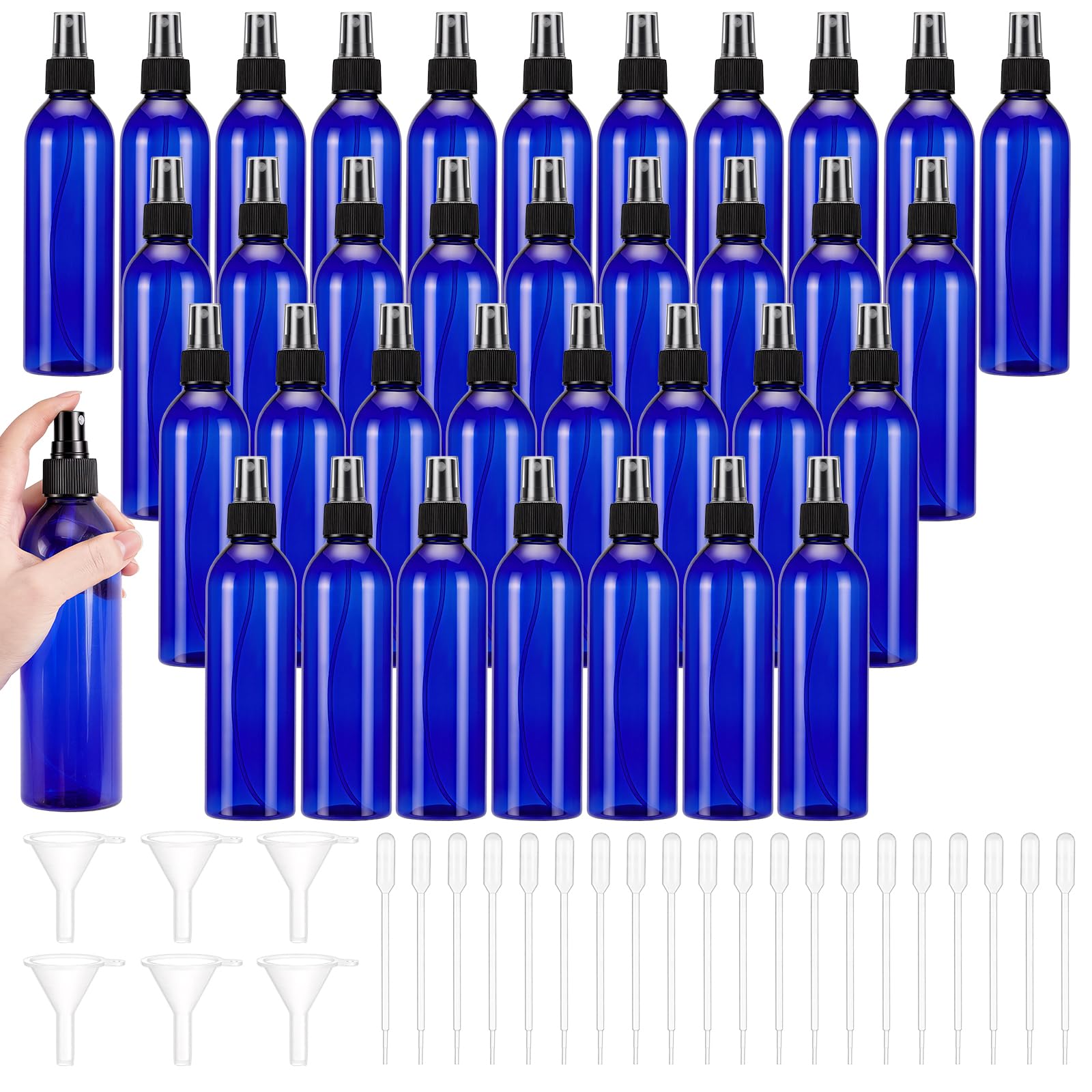 36 flacon Pulvérisateur de 250 ml Flacons Pulvérisateurs en Plastique avec Bouchons Vaporisateur à Brume Rechargeable Flacons Nettoyants à Brume Fine pour Cheveux Huiles Essentielles (Bleu)