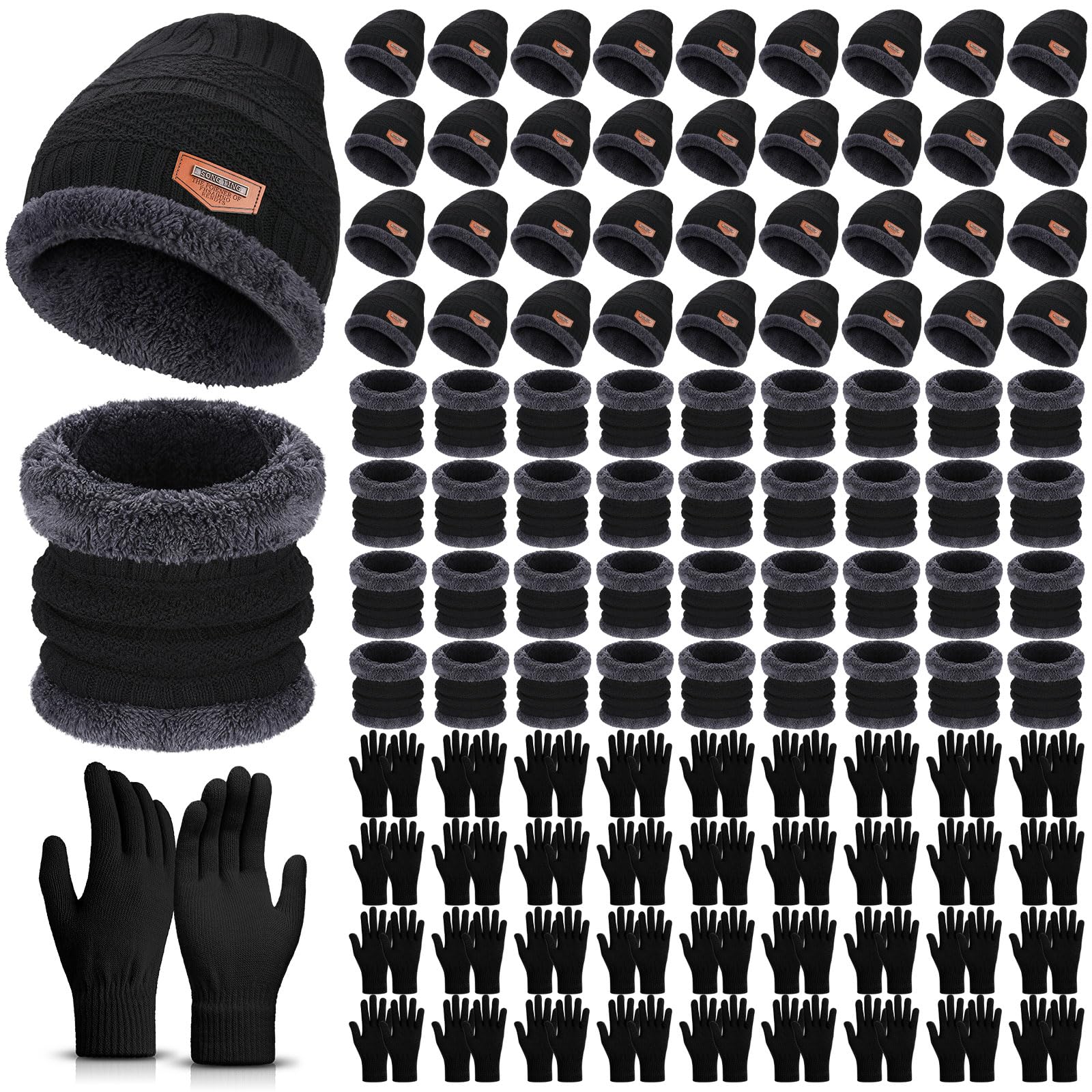 Suhine 108 Stück Wintermützen, Mützen, Handschuhe, Schal, Sets, Unisex, Mütze, Fleece, Hals, warme Schals für Obdachlose, Damen und Herren