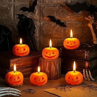 Nuanchu 6 Pcs Halloween Pumpkin Candle Mini Soy Wax Unscented Jack-o-Lantern Halloween Candles Pumpkin Tea Lights for Party Favor Table Decoration