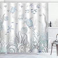 Vista 1 de Coastal Turtle Shower Curtain Fish Coral Starfish Seashell Blue Ocean Beach Shower Curtains for Bathroom Waterproof Polyester Fabric Bathroom