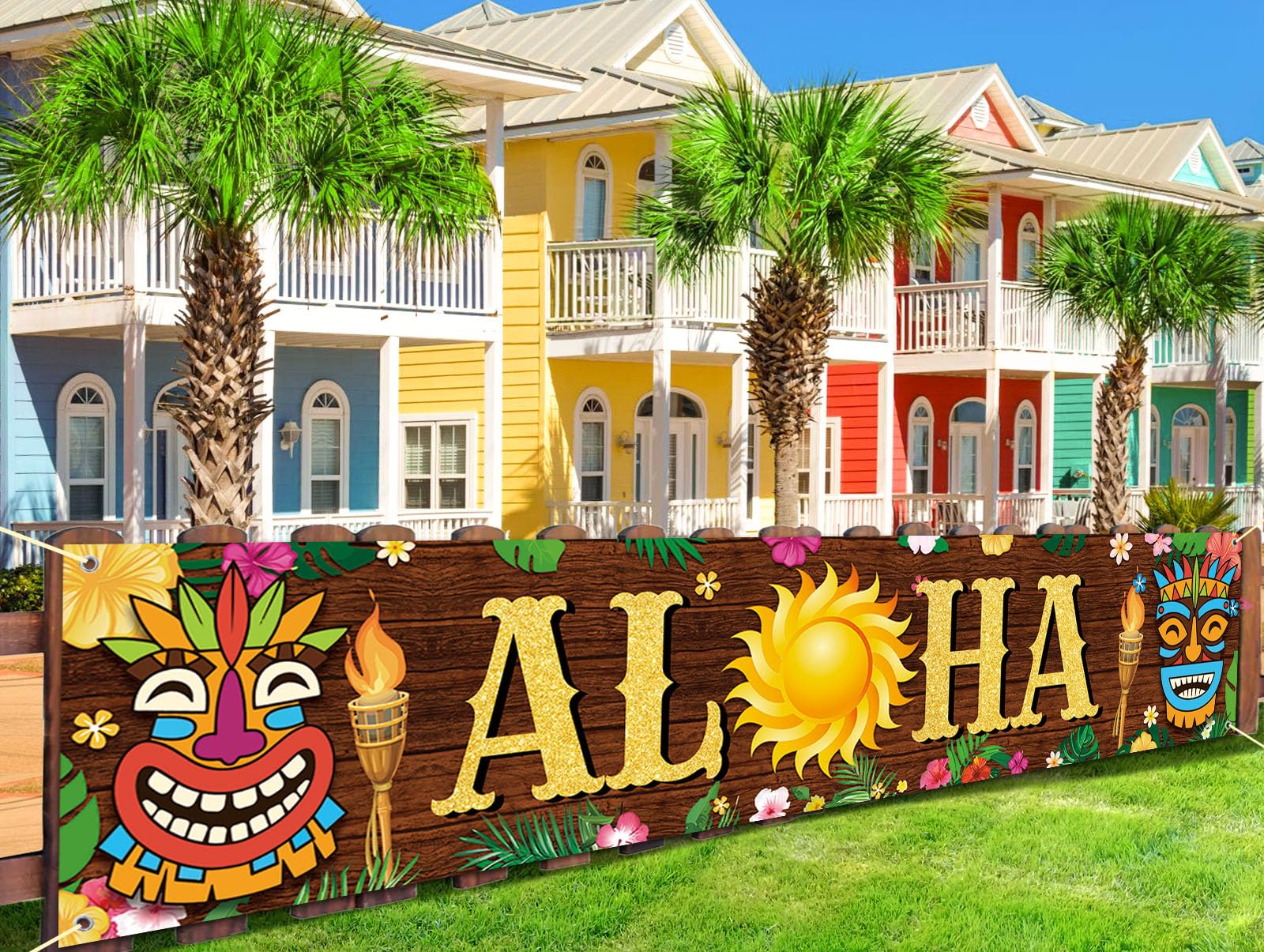 Hawaiian Aloha Banner Decorations, Tropical Tiki Luau Party Decorations, 99x18inchAloha Sign Party Background for Yard Indoor Outdoor, Luau Party