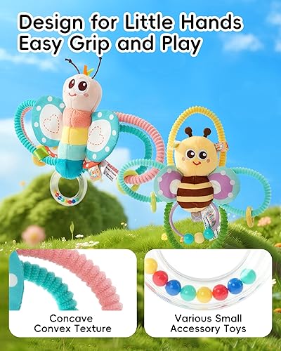 Miniatura 3 de Jollybaby Sonajeros suaves y anillos de peluche para recién nacido de 0-3-6-12 meses, juguetes sensoriales para el desarrollo de la mano para bebés