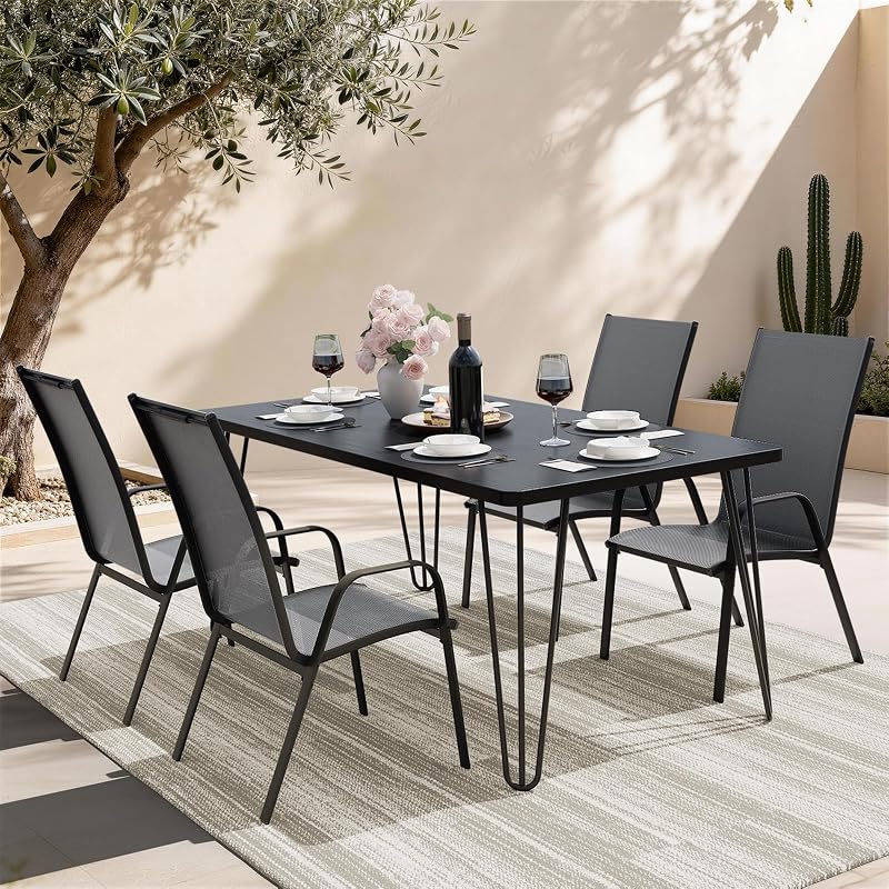 JEAREY Patio Dining Chairs Set of 4, Stackable Outdoor Chairs, Deep Gray image 2