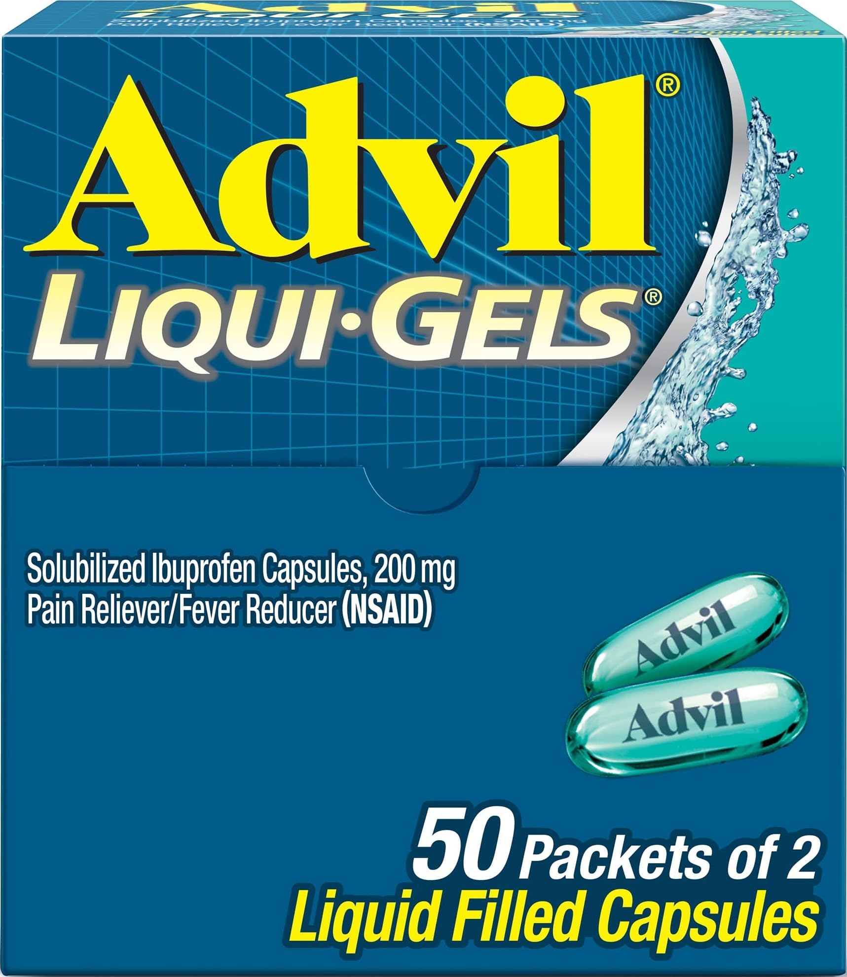 Liqui-Gels Packets, Ibuprofen 200mg, Pain Relief 100 Count | Relieves Headaches, Back Pain and Menstrual Pain, Reduces Fever, Travel Packet Liqui-Gels, Fast