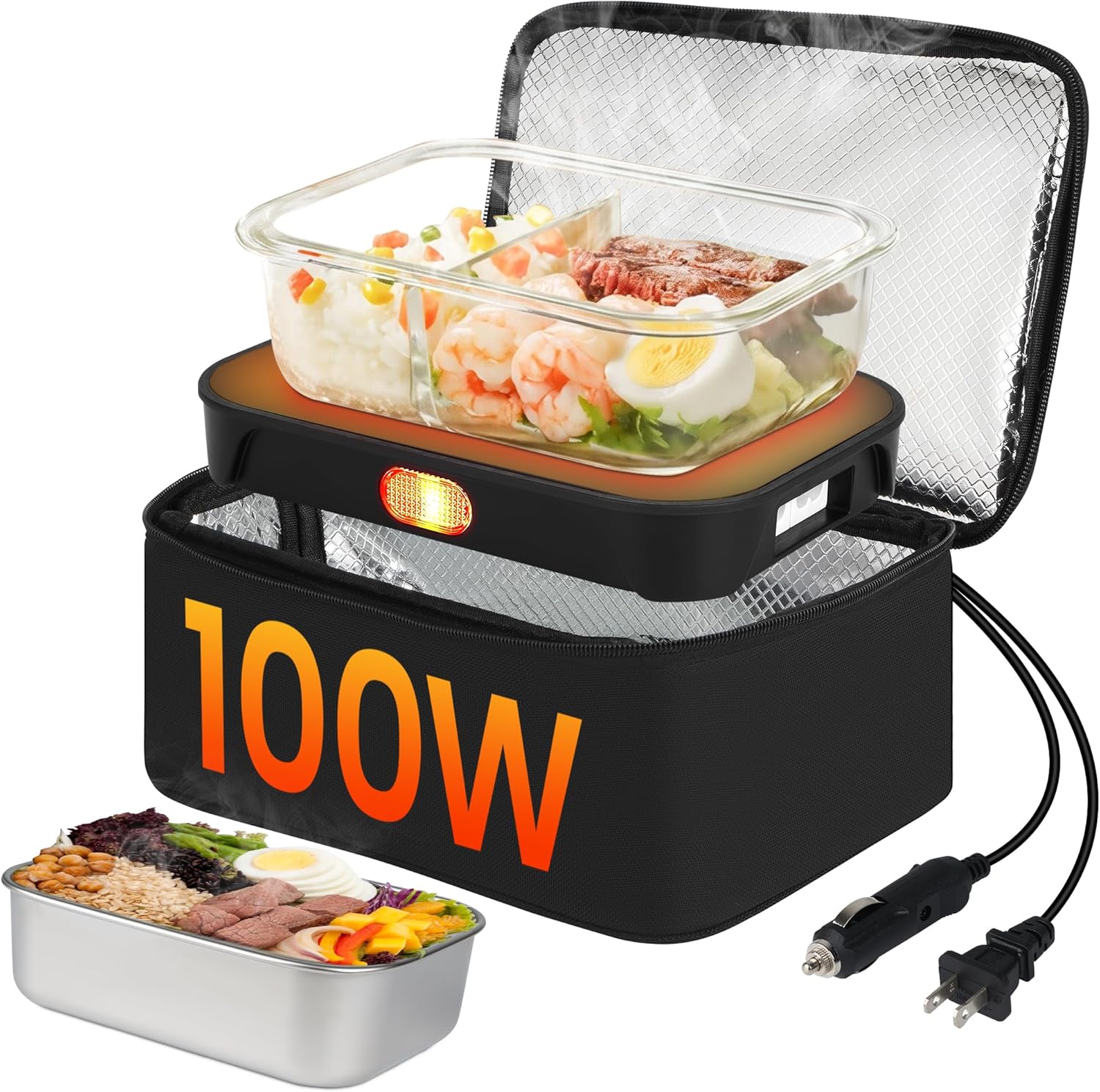 Protable Oven Food Warmer, 100W 12V/24V/110V 3-in-1 Electric Food Heater Heated Lunch Box Mini Microwave for Adults with 4L Bag, Fast Heating Keep Meals Warm for Car, Truck, Office, Home,Travel