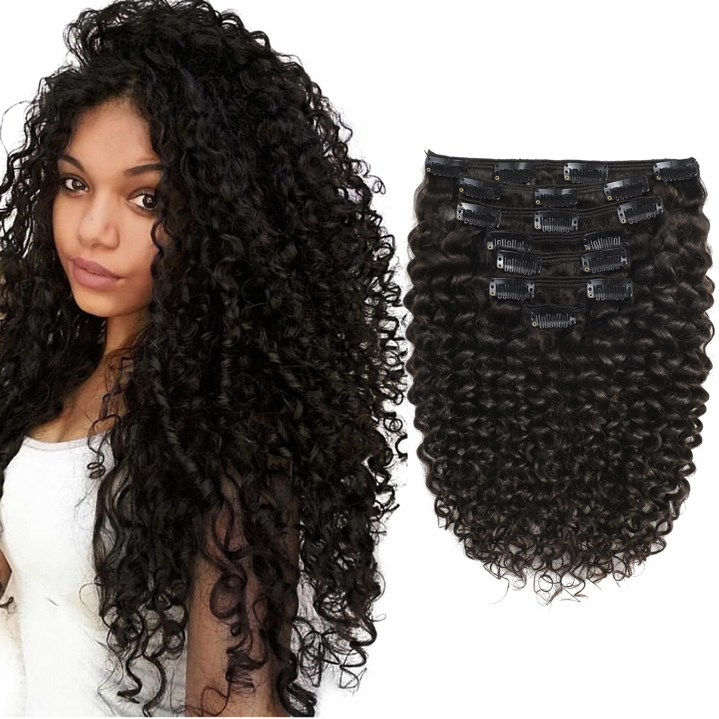 Lacer Jerry Curly Clip in Human Hair Extensions 3B 3C Real Hair Clip in Extensions For Black Women Natural Color 100% Brazilian African American Hair