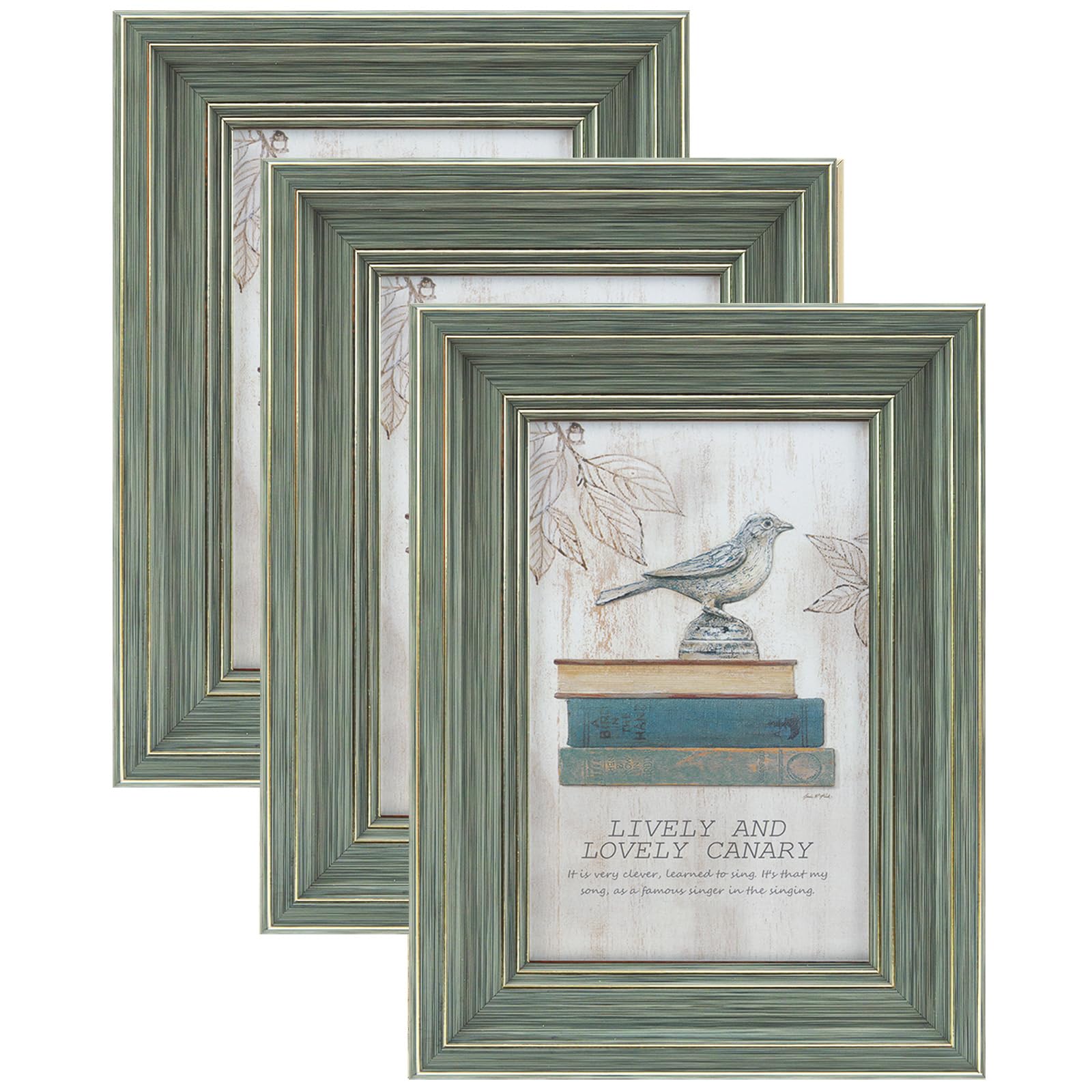 XUANLUO 3 Pack 4x6 Inch Picture Frames Farmhouse Rustic Vintage Distressed Wood Grain Photo Frame with HD plastic cover for Table Top Display and Wall Hanging