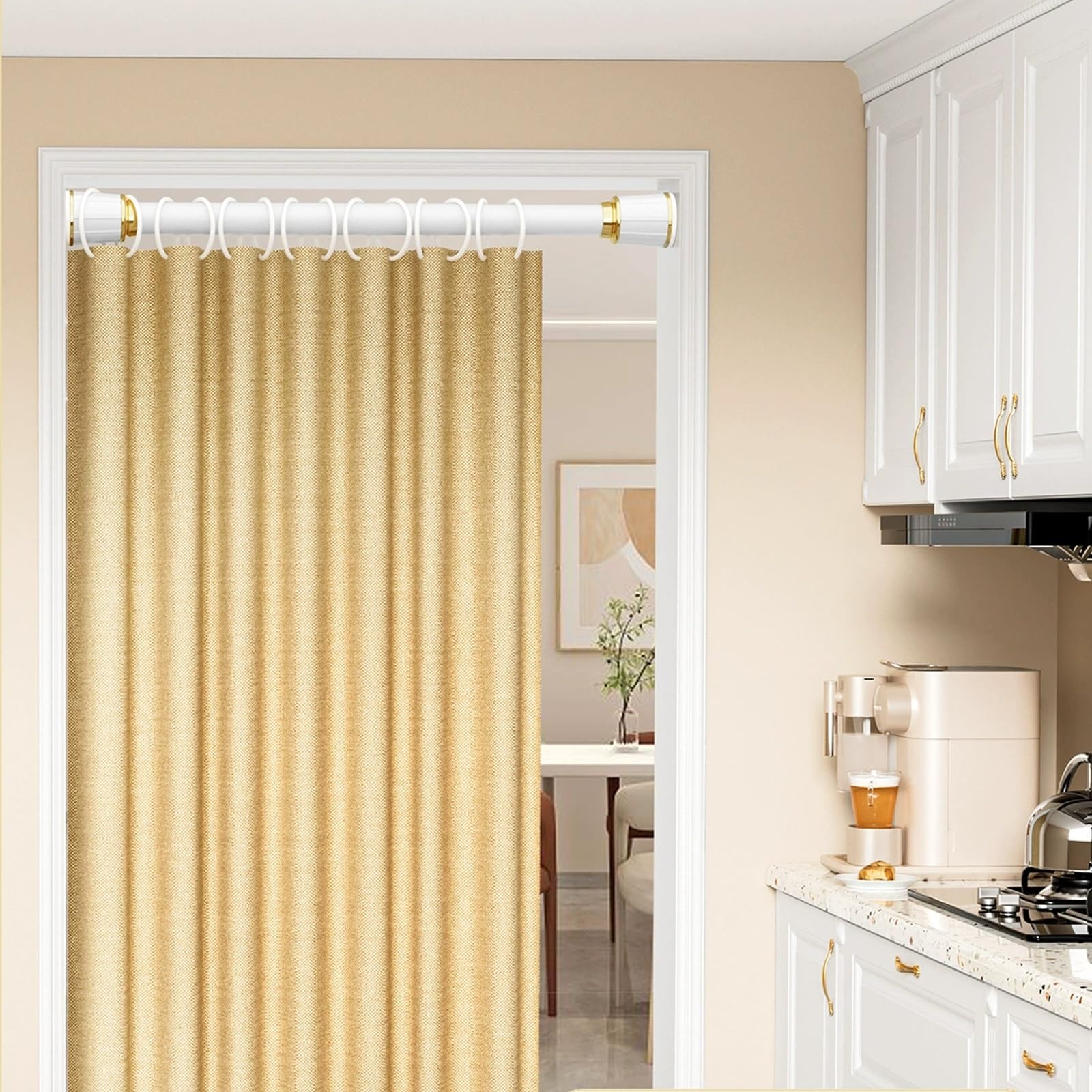 Barra de cortina de ducha extensible, barra de sujeción sin taladrar para armario, baño, balcón, ajustable de 43 a 193 pulgadas