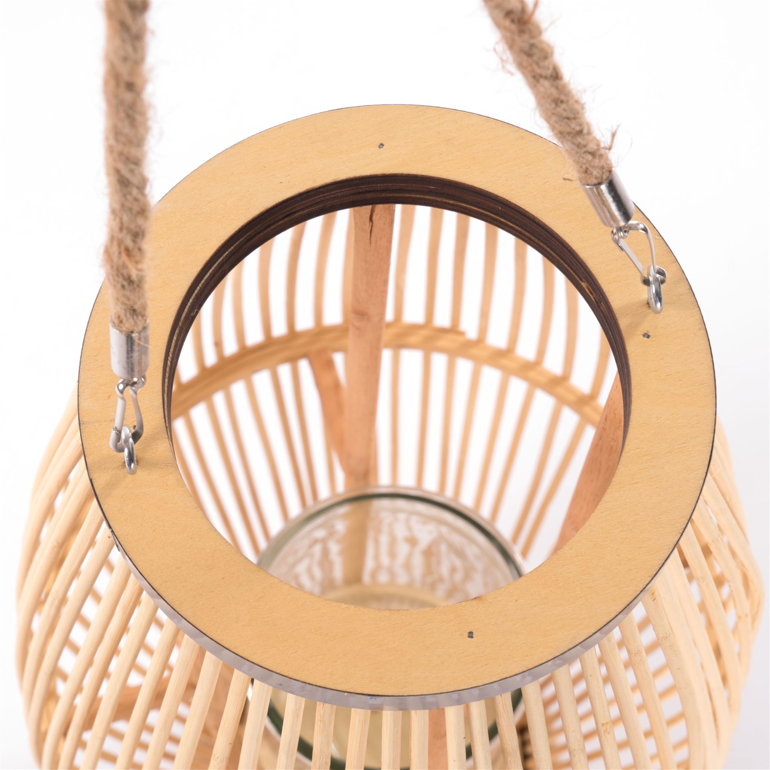 Lanterne en bambou avec anse et insert en verre Bougeoir en bois décorative 80 cm