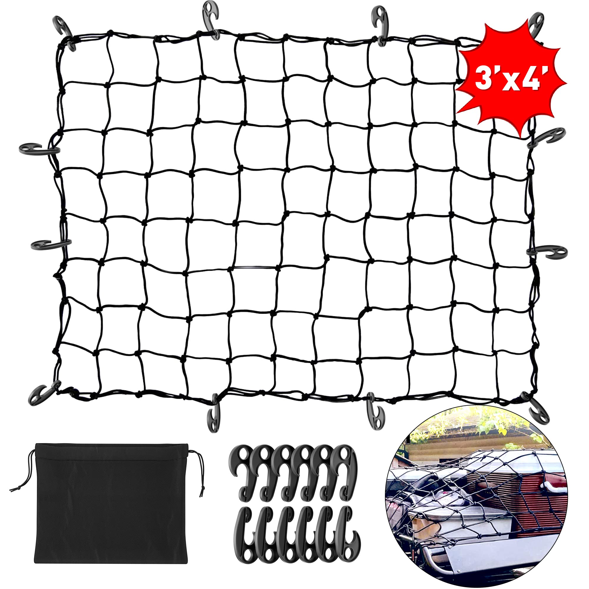 Buy WILDROAD Roof Rack Cargo Net for SUV 3' X 4' Stretches to 6' X 8' Super Duty Bungee Grid
