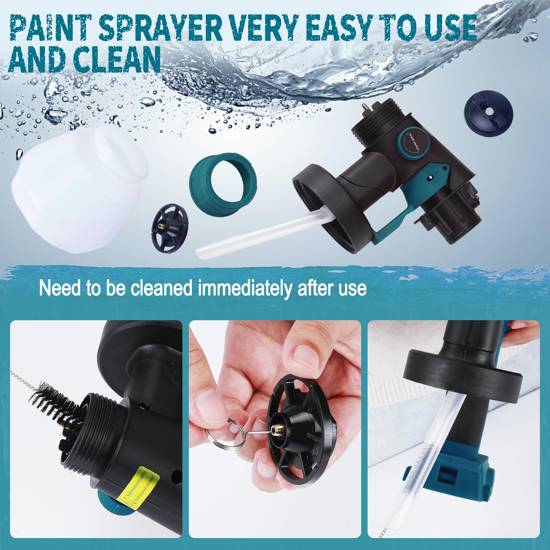VAYALT Pistola de Pintura, Pistola Pintura Electrica con Contenedor de 1200ml, 4 Boquillas de Latón, Flujo y áNgulo de Rociado Ajustables, Sistema De PulverizacióN De Pintura (Sin BateríA)