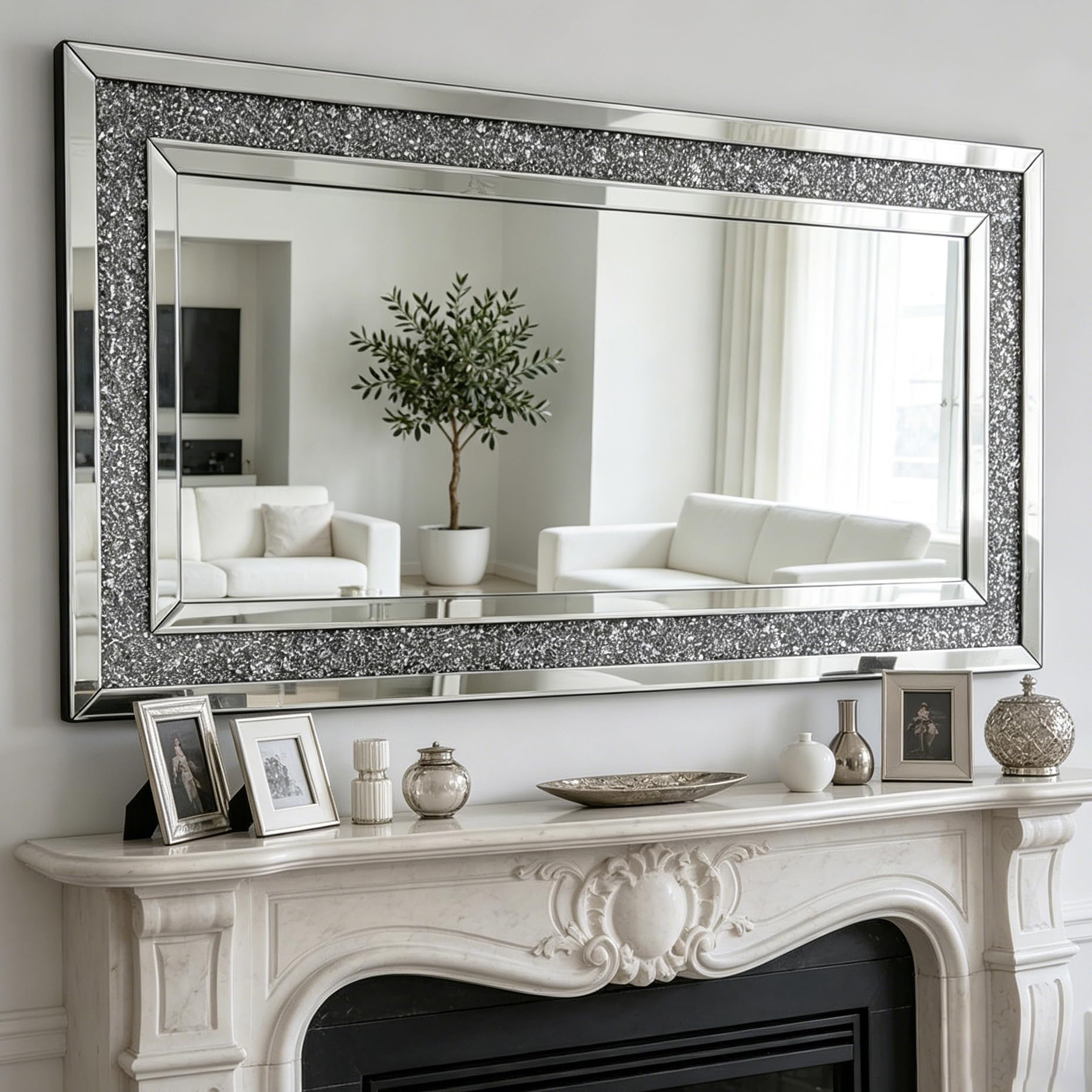 Grand Miroir Mural Salon Rectangulaire 120x60cm Déco Diamant Verre Biseauté