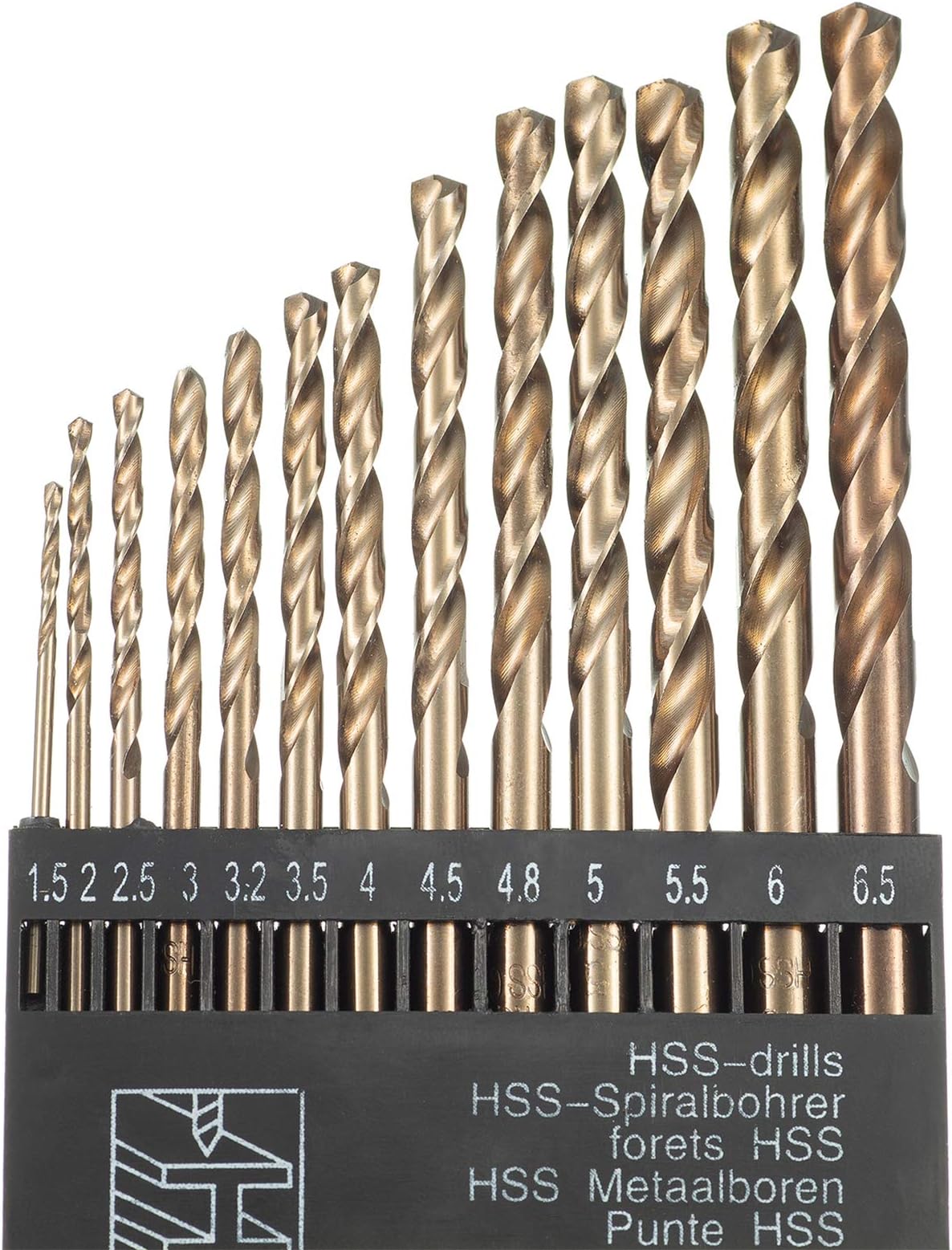 HPMAISON True 5% Cobalt Drill Bit Set, 13Pcs M35 High Speed Steel Twist Drill Bits 1.5mm-6.5mm, 135° Split Point Extremely Heat Resistant for Stainless Steel, Cast Iron, Hard Metal, Plastic, Wood