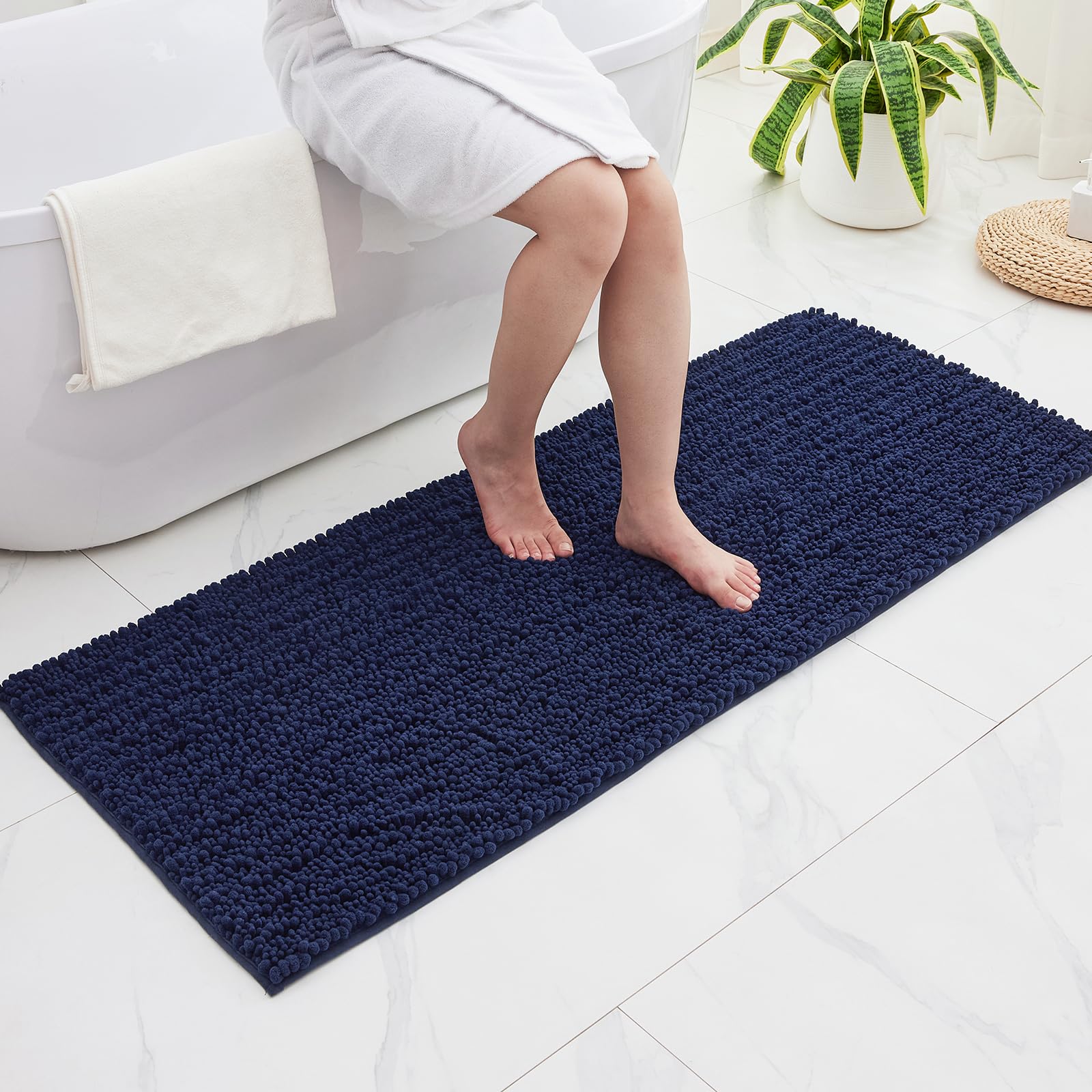 Disolla Bathroom Runner Rug 24x55 Non Slip Washable Long Bath Mat for Tub Thick Soft Absorbent Bathroom Floor Mat Large Chenille Bath Rug for Shower,
