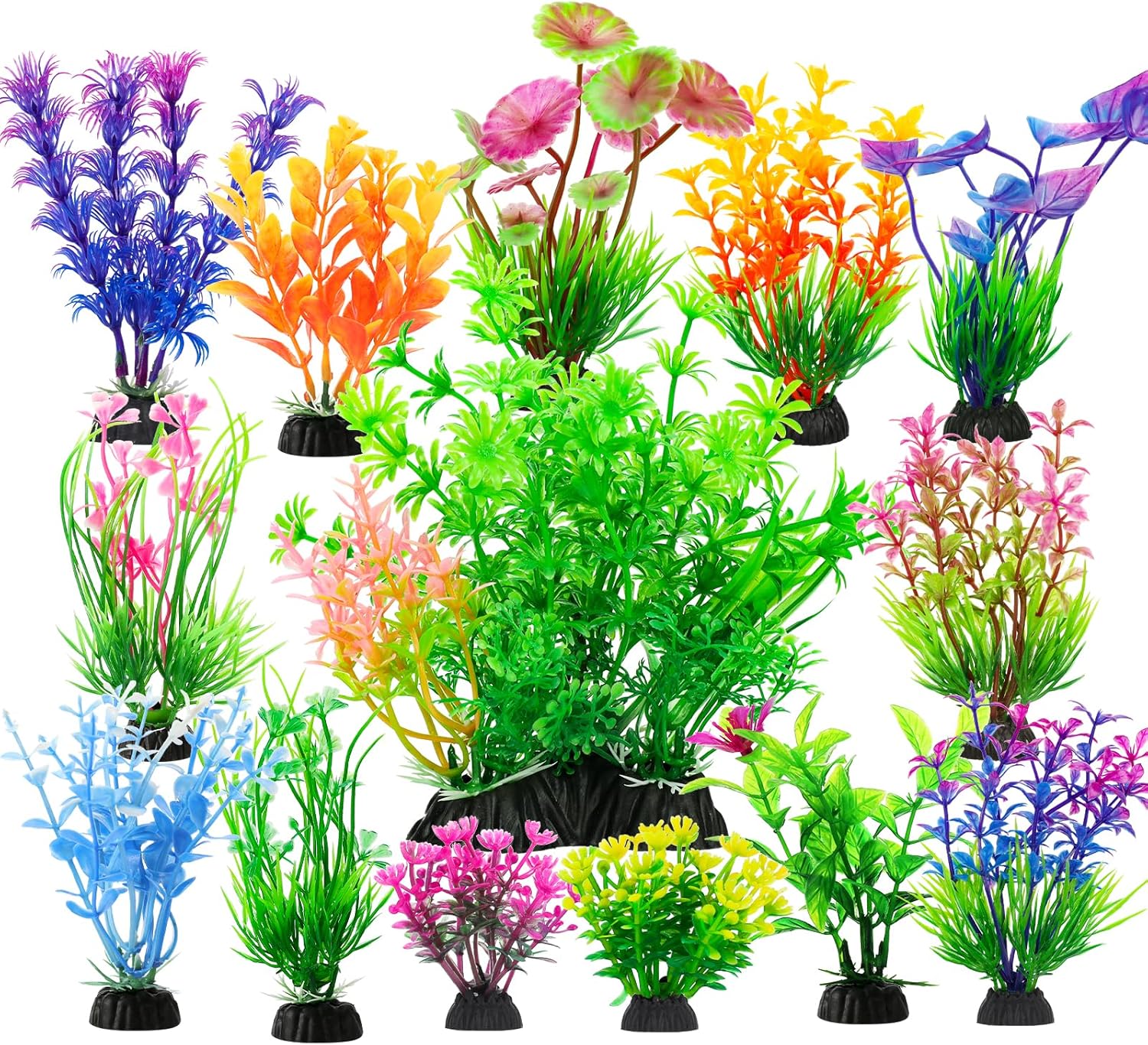 Ameliade Aquarium Artificial Plastic Plants Decoration, Aquarium Tree Decor Set, Goldfish Betta Fish Tank Decorations Hides Accessories (Green