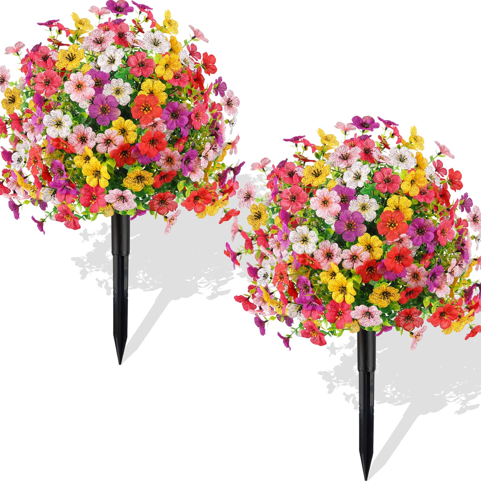Photo 1 of 2 Pack Artificial Boxwood Topiary Ball Trees with Violet Flowers Spikes for Outdoors 23" UV Resistant Artificial Greenery Shrubs Fake Evergreen Bushes Plants for Front Porch Garden Patio Spring Decor