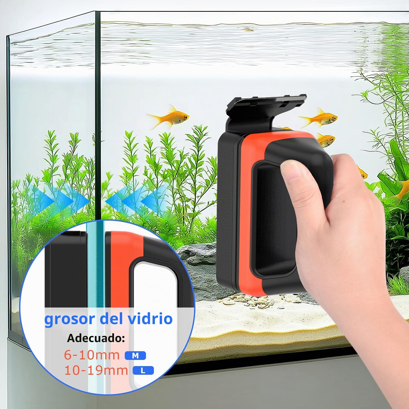Hygger Limpiador Magnético para Acuario, Cepillo Limpieza Acuario, Aquarium Magnetic Glass Cleaner con Raspador Extraíble for Freshwater and Saltwater Aquariums(M)