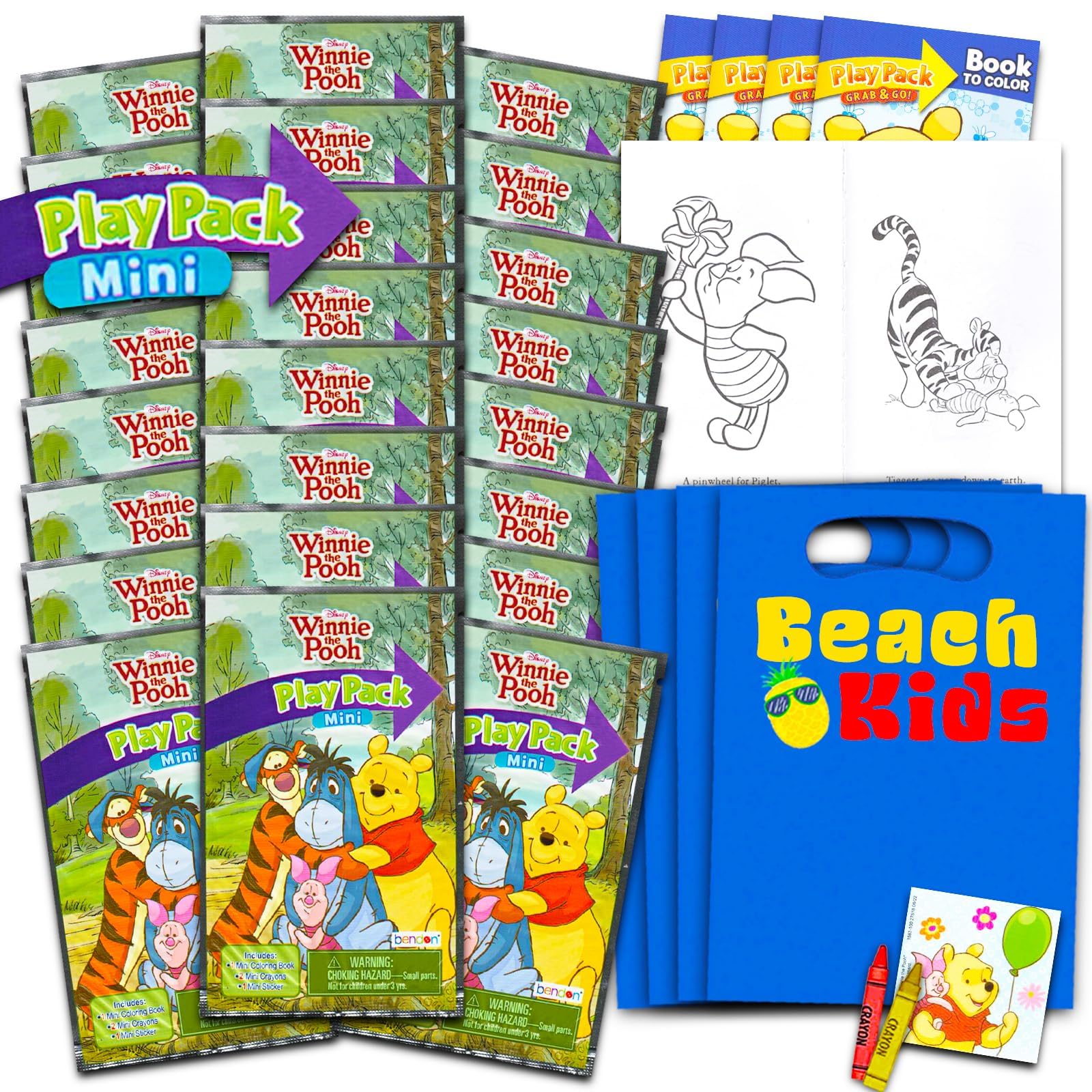 Disney Winnie the Pooh Mini Party Favor Set for Kids - Bundle with 24 Mini Winnie the Pooh Grab n Go Play Packs with Coloring Pages, Stickers and More