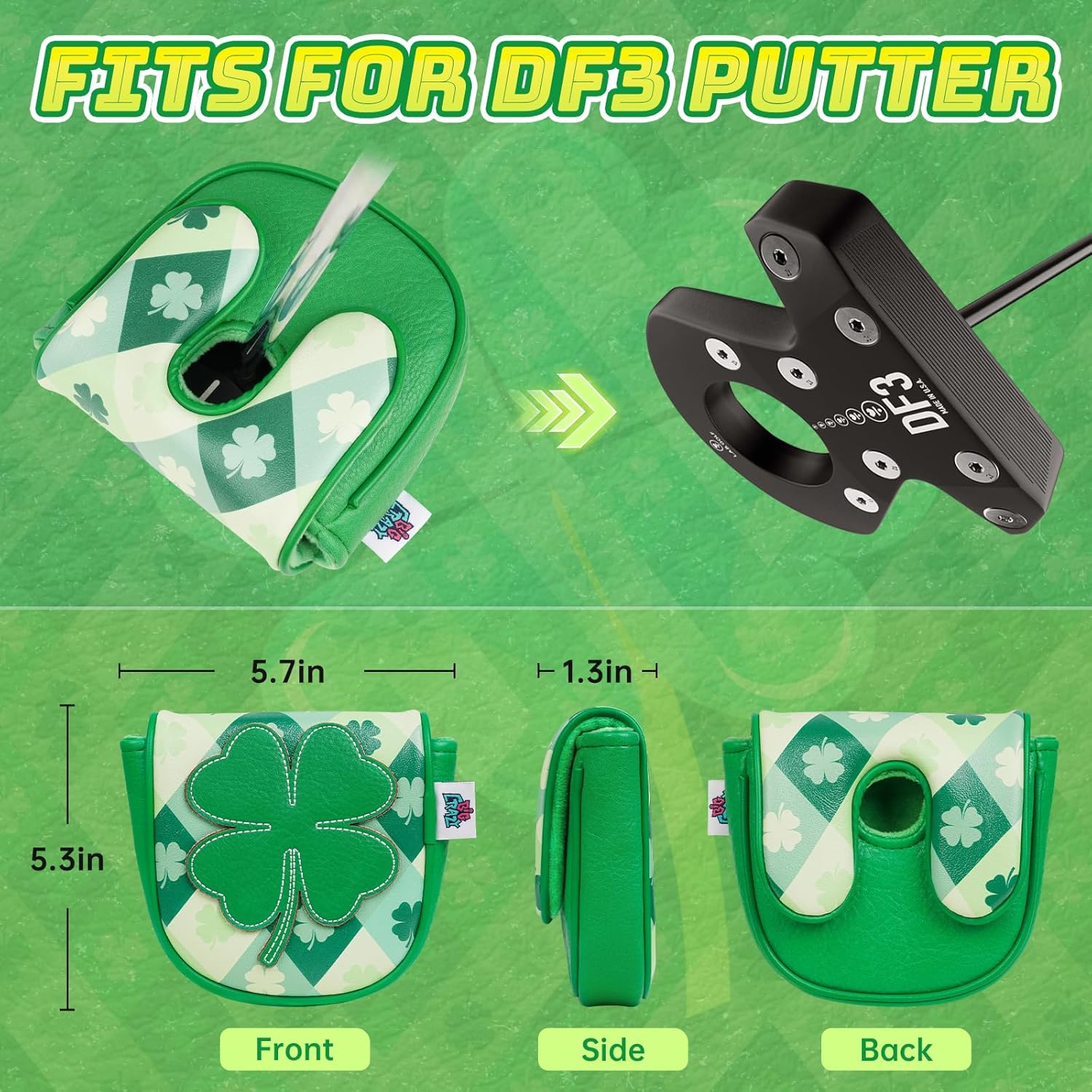 Big Crazy DF3 Putter Cover, Magnetic Closure, Golf Head Covers, Premium Leather and Waterproof, Mallet Putter Cover Fits for LAB DF3 Center Shaft, Golf Head Covers for Men and Women