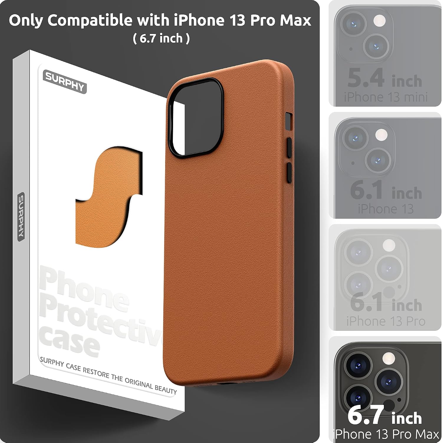 SURPHY Faux Leather Case Compatible with iPhone 13 Pro Max Case (6.7 inch 2021), PU Leather Phone Case (with Metallic Buttons & Microfiber Lining) (Brown)