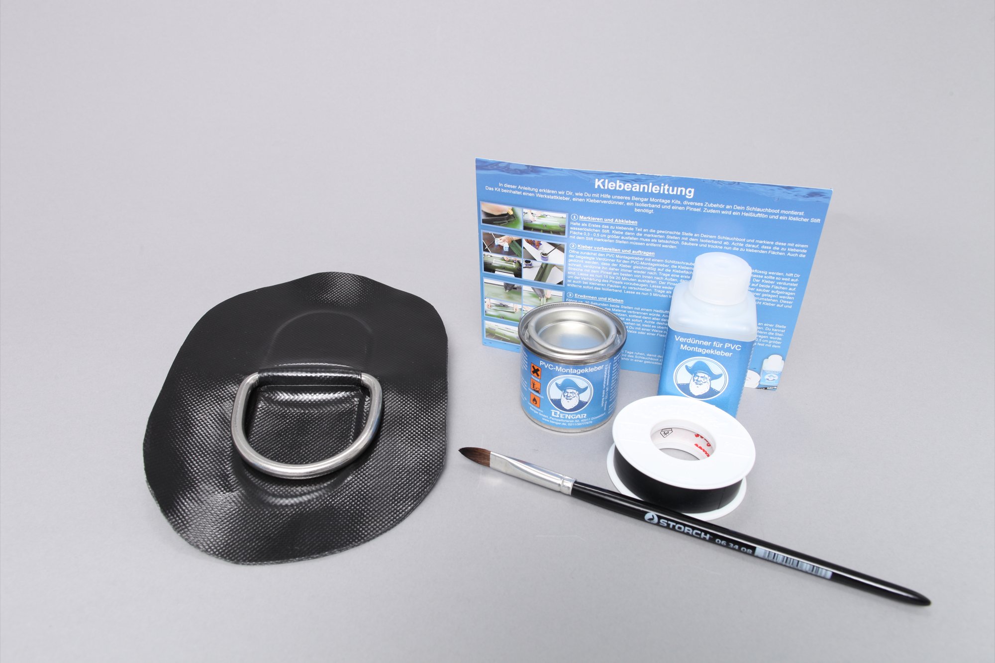 Bengar Set: D-Ring + Kleber Kit, Beschlag zum aufkleben Schlauchboote (schwarz) DR-K8