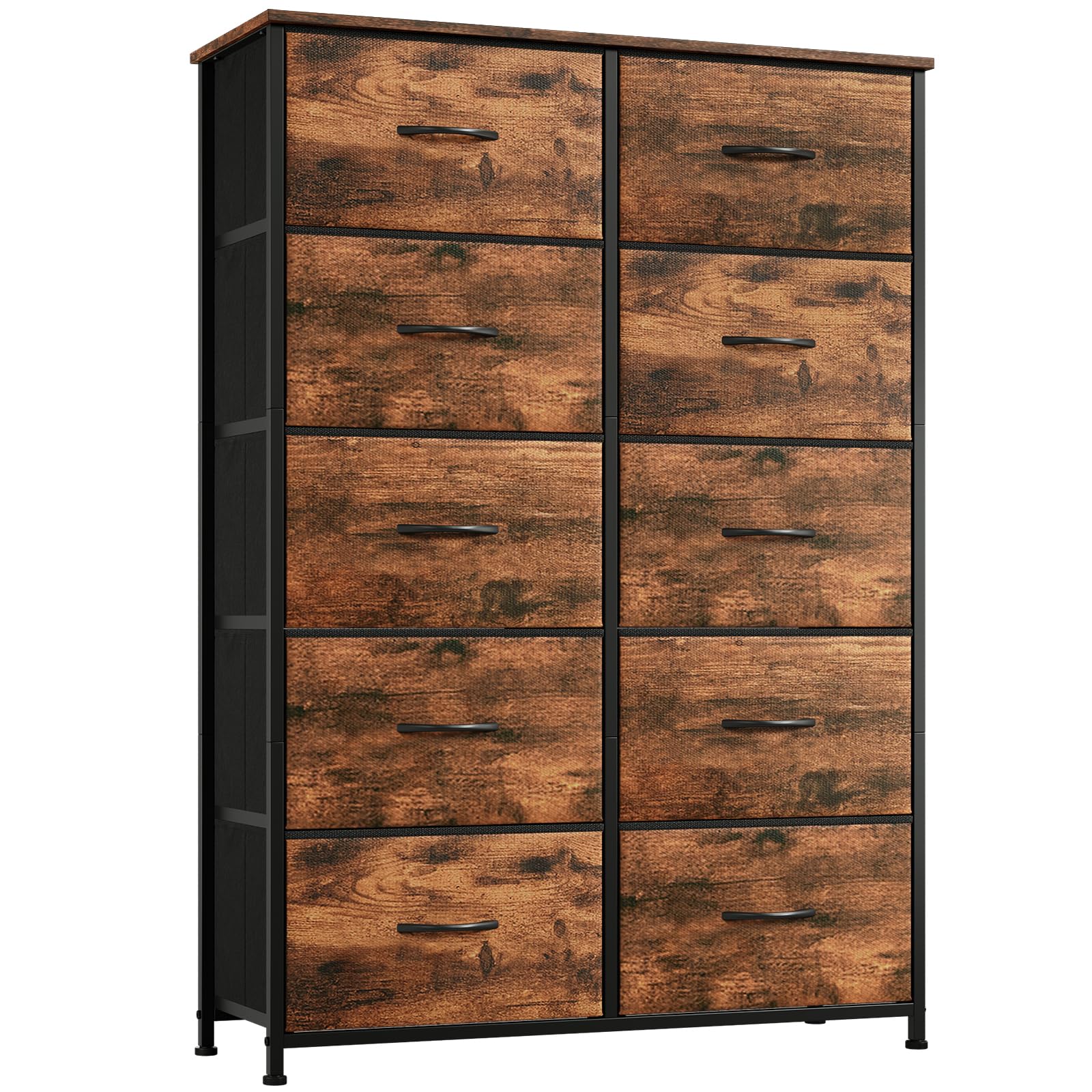 Somdot Tall Chest of Drawers for Bedroom with 10 Drawers, Wide Storage Organiser Fabric Dresser for Closet Bedside Nursery Living Room Entryway Hallway, Wood Grain Print — image 1