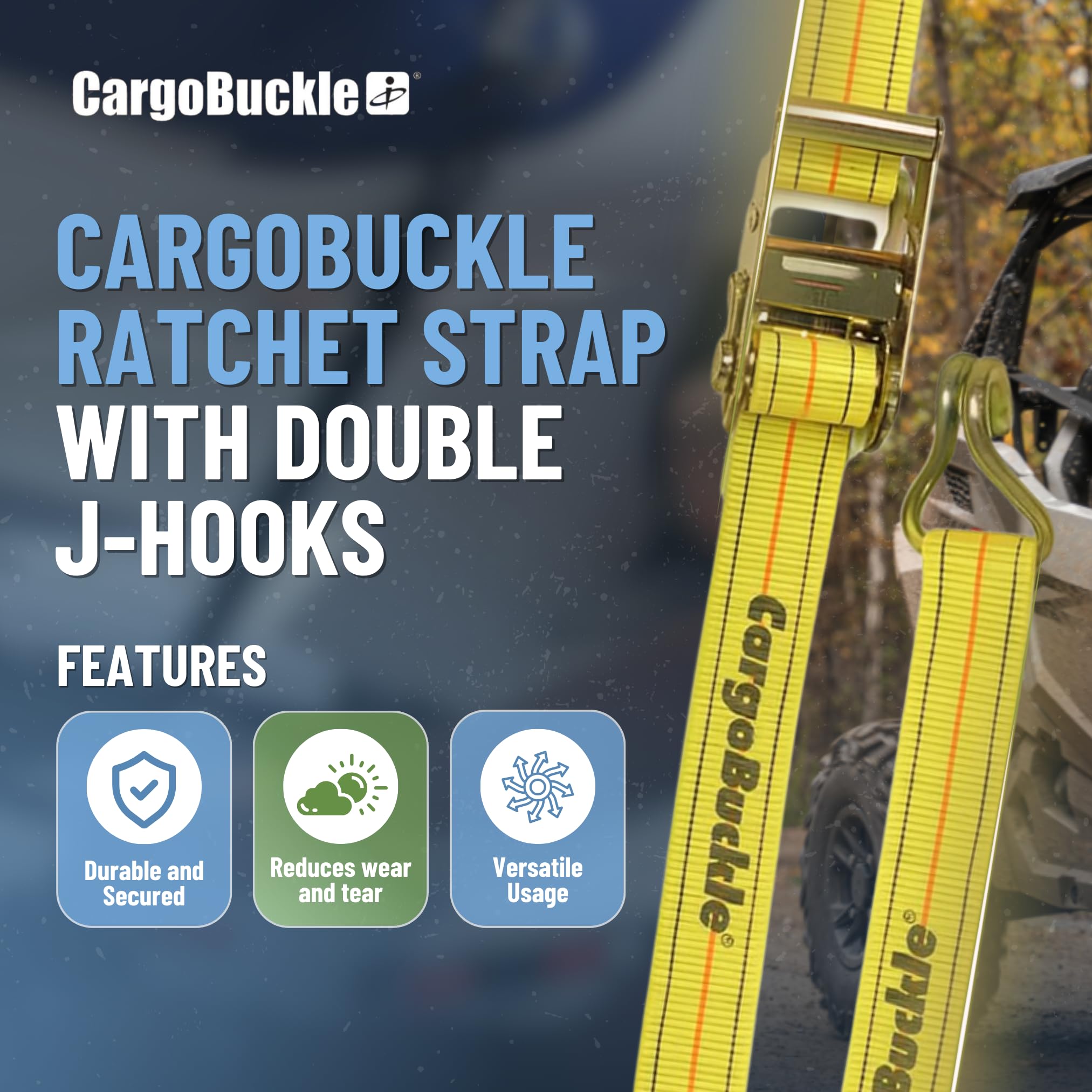 Cargobuckle f14069 correa de amarre con doble J-Hooks, 2 "x 20"