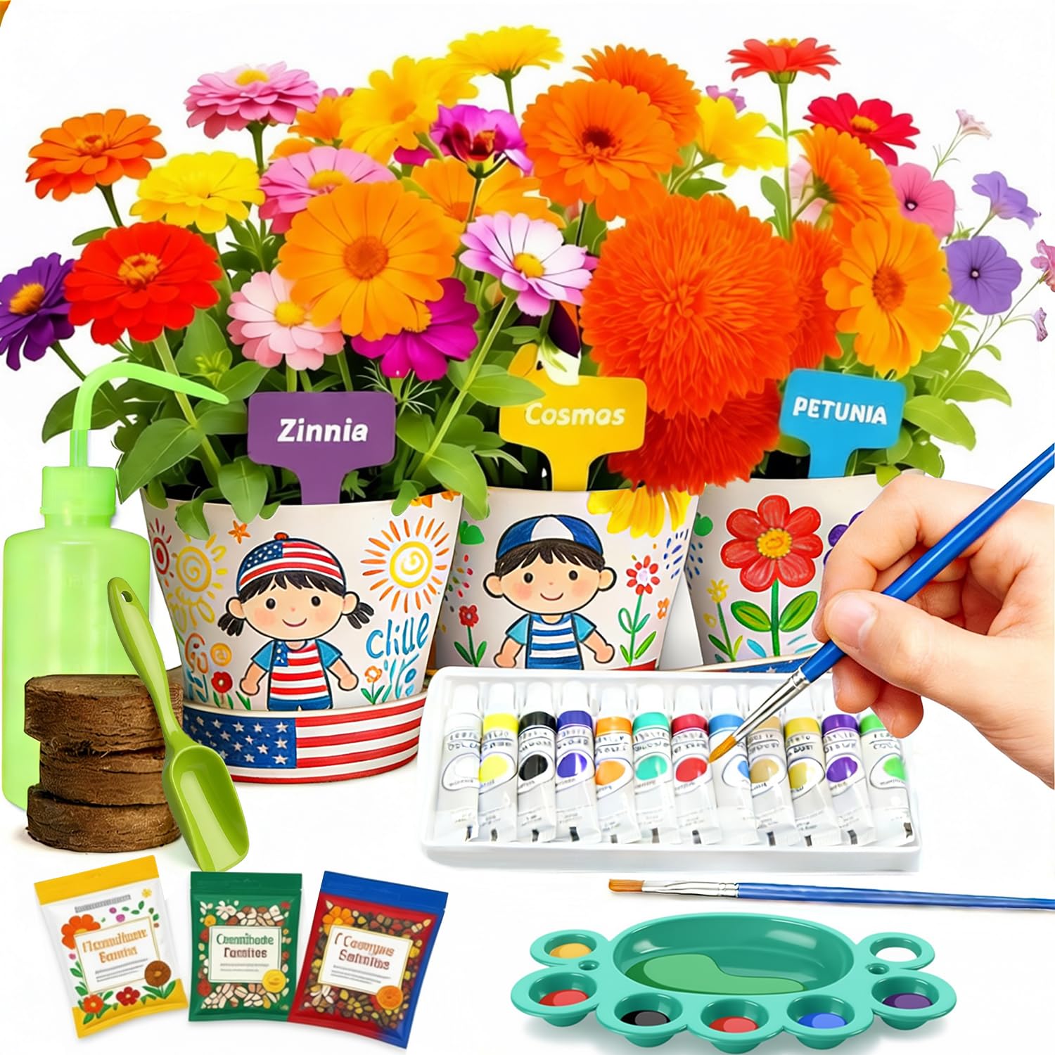 Paint & Plant Flower Growing Gardening Kit with 3 Pots for Kidz - Gardening Tools Set Easter Gifts for Girlz & Boyz Agez 5, 6, 7, 8, 9, 10, 11 & 12 Yearz Old Girlz