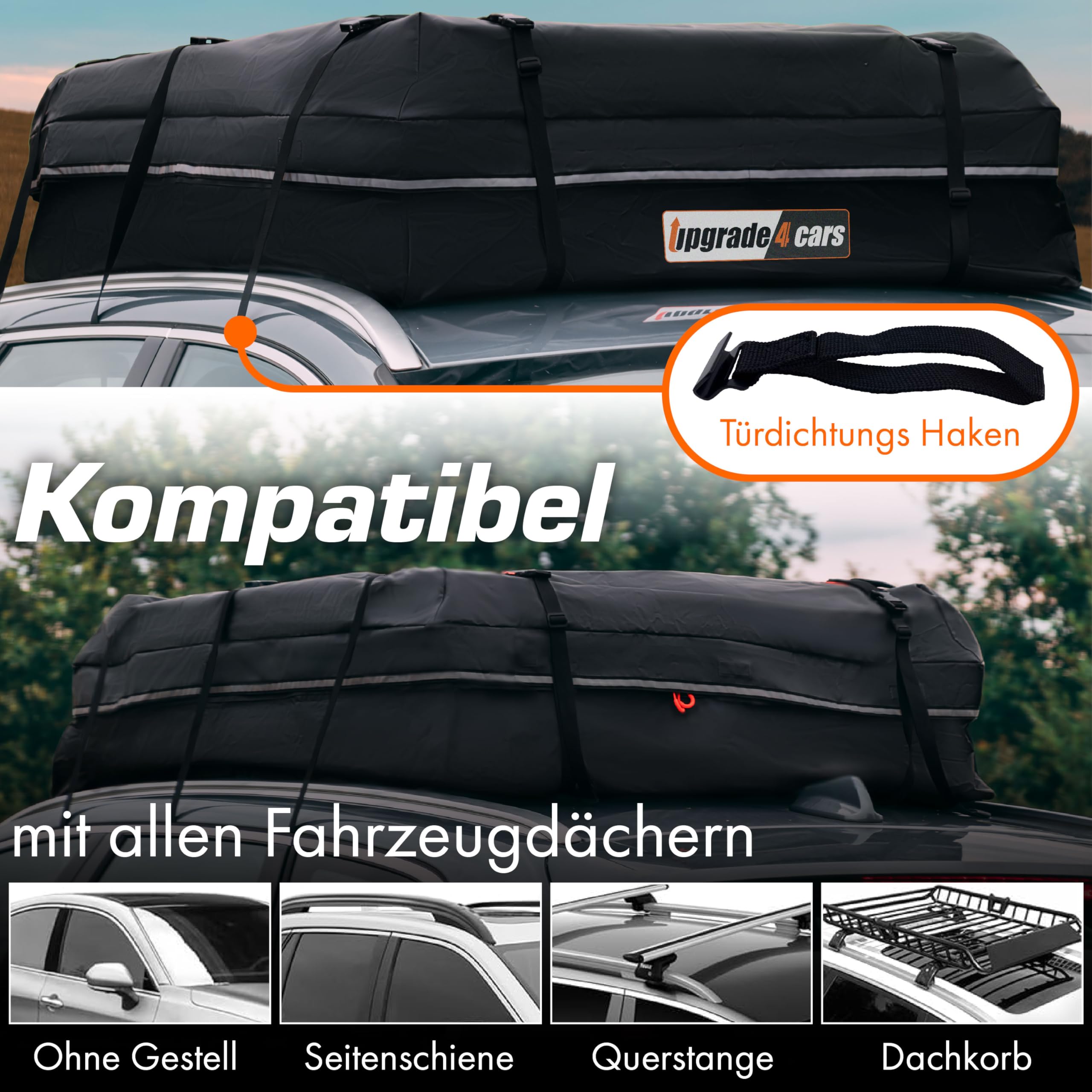 Upgrade4cars Auto Dachbox mit Träger Set | Dachgepäckträger 566 Liter ohne Reling Inkl. Zubehör | Dachkoffer Universal 130 x 110 x 40 cm | Autozubehör Geschenke für Frauen Männer