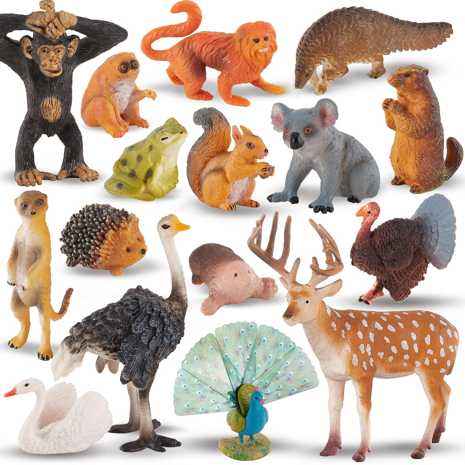 TOEY PLAY 16PCS Animales del Bosque Figuras, Forestales Animale Juguete, Mini Salvaje Zoológico Animales Figuras con Ciervos Ardillas Vonejos, Juguete Educativo para Niños Niñas 3 4 5 6