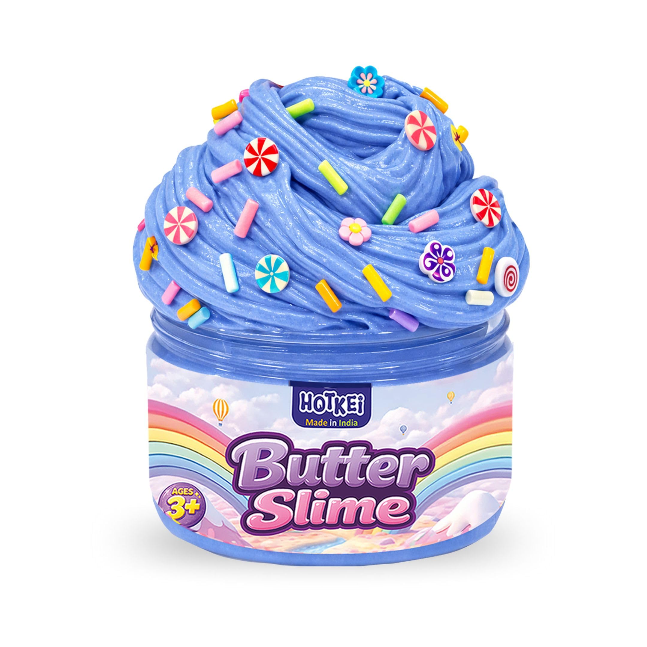 HOTKEI Periwinkle Colored Lavender Scented Butter Slime for Kids 3 to 10 Years Kit Set with Sprinkles Candy Charms Soft Stretchy Toy Slime Gel Birthday Return Gift Toys for Kids Boys Girls Birthday-image-4