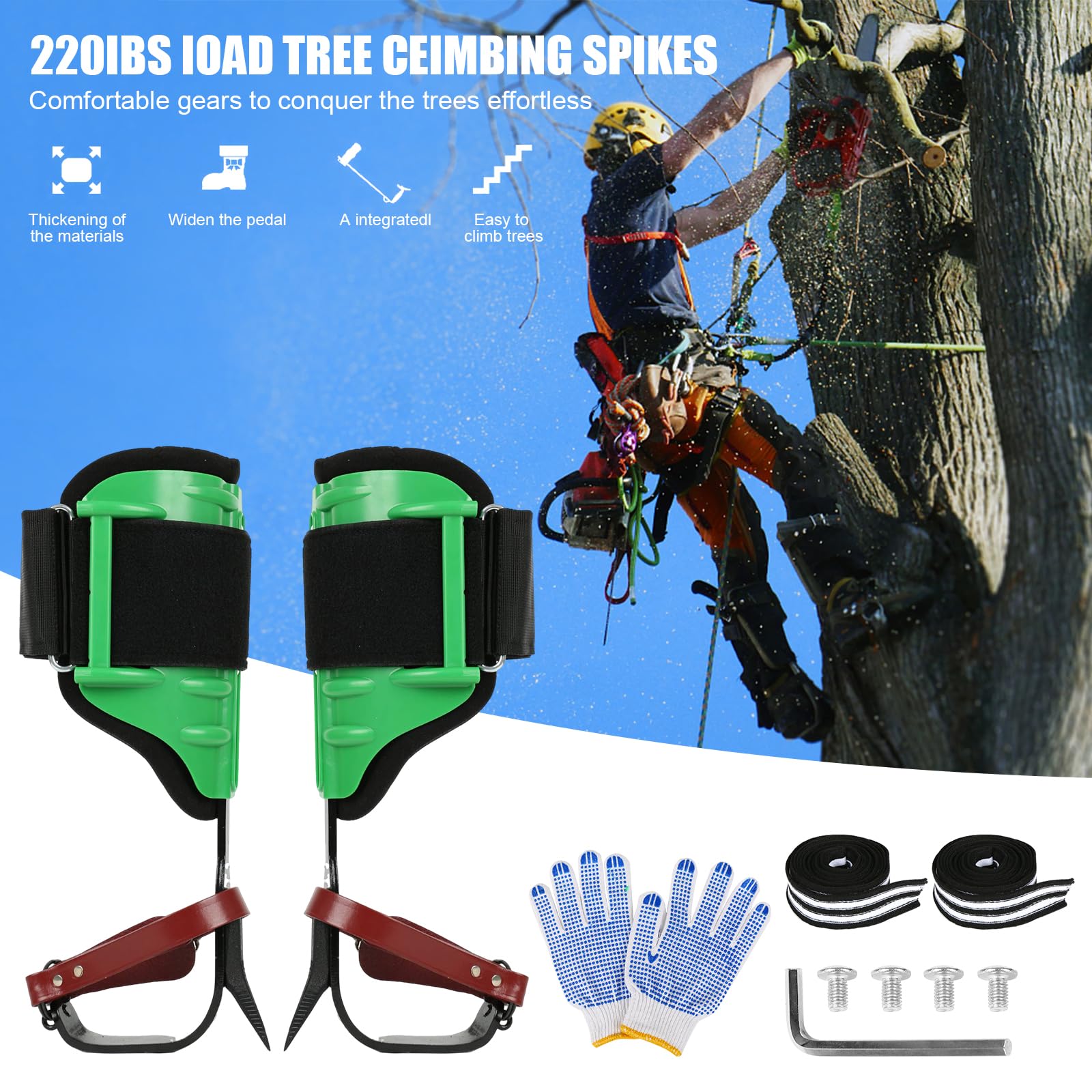 Juego de picos para escalada de árboles, crampones de artefacto para árboles, juego para practicar escalada de árboles, supervivencia en la selva, herramienta de escalada de árboles, cinturón de