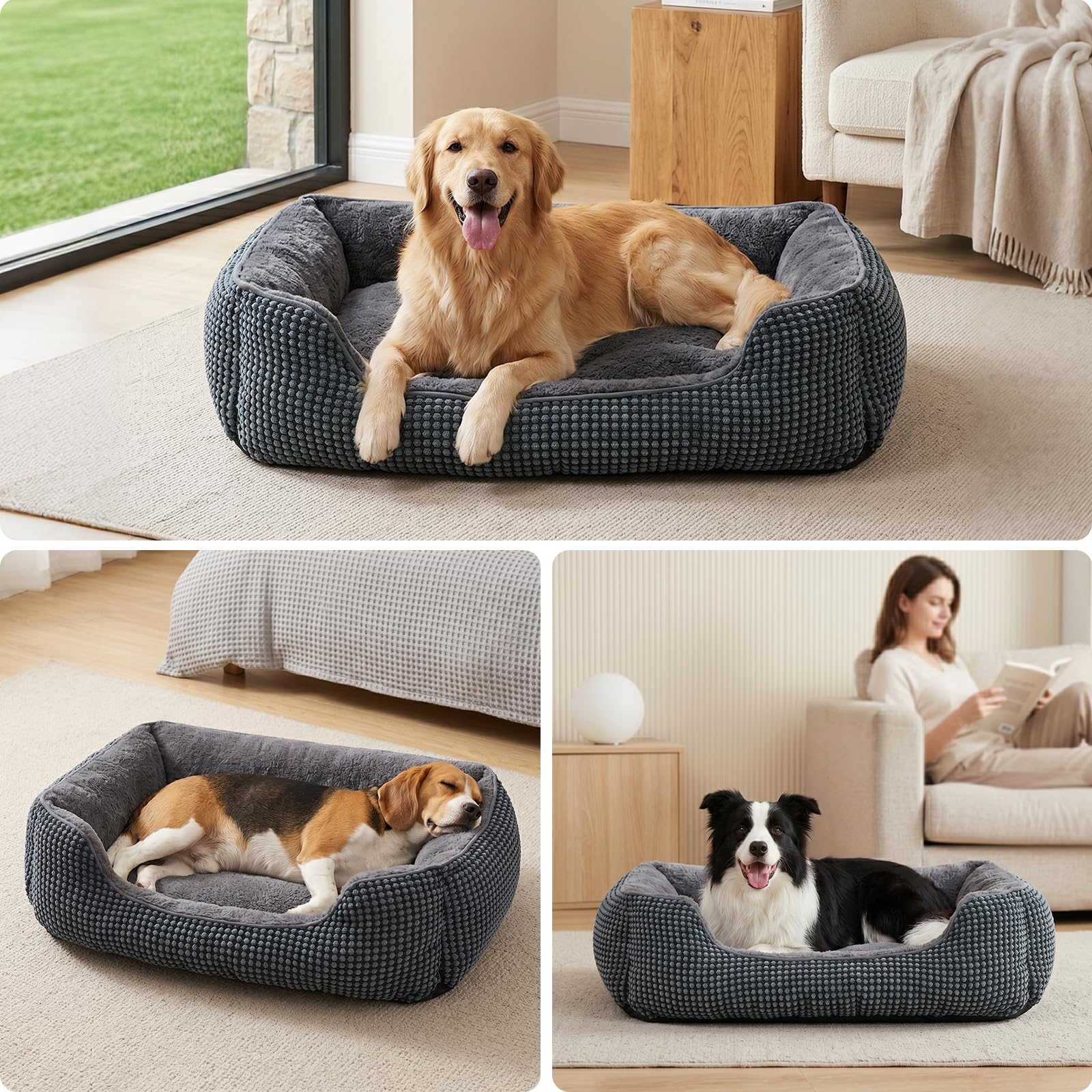 FURTIME Hundebett Mittelgroße Hunde, Hundekorb Waschbar Flauschig, Rutschfestes Hundekörbchen Hundebetten, Anti-Angst Hundebett für Mittelgroße und Kleine Hunde und Katzen, 63x53x20cm