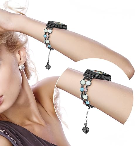 Miniatura 5 de TILON Para Apple Watch Band 38401.614 in 42441.772 in Series 7 6 5 4 3 2 1 y SE, pulsera ajustable hecha a mano con perlas luminosas de noche para