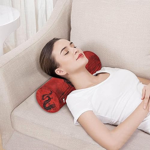 Miniatura 5 de Almohada redonda cilíndrica de dragón chino para aliviar el dolor de cuello, suave y transpirable, almohada de espuma viscoelástica de viaje con