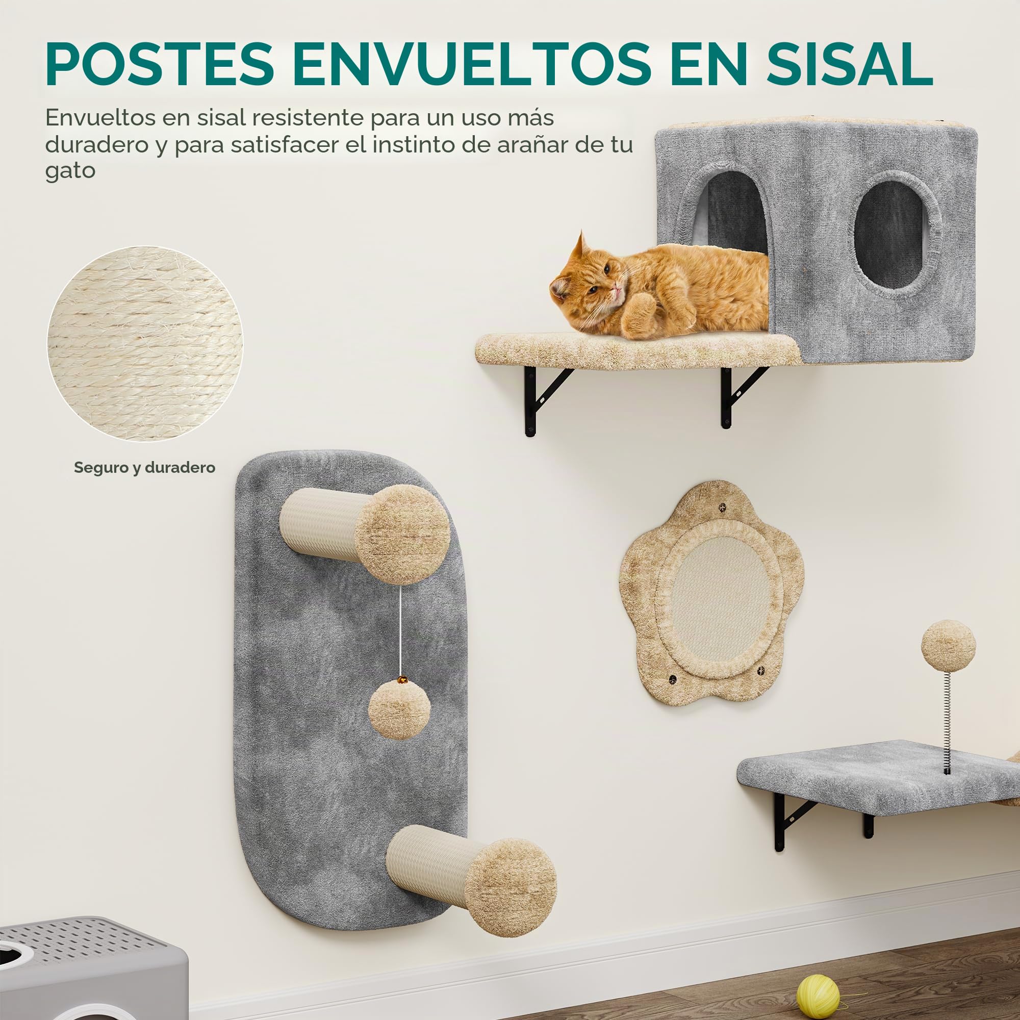 YITAHOME Juego de 8 paredes de escalada estables para gatos, de franela, muebles para gatos con casa para gatos, cama para gatos, tabla rascadora, puente colgante para gatos, columna de sisal para