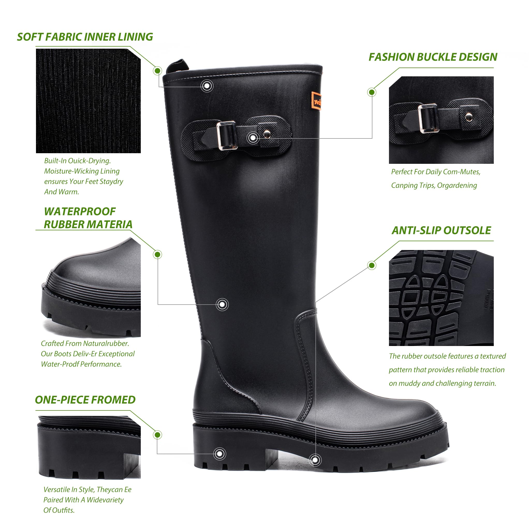 AONETIGER Gummistiefel Damen Hoch Wasserdicht Regenstiefel 36-41EU