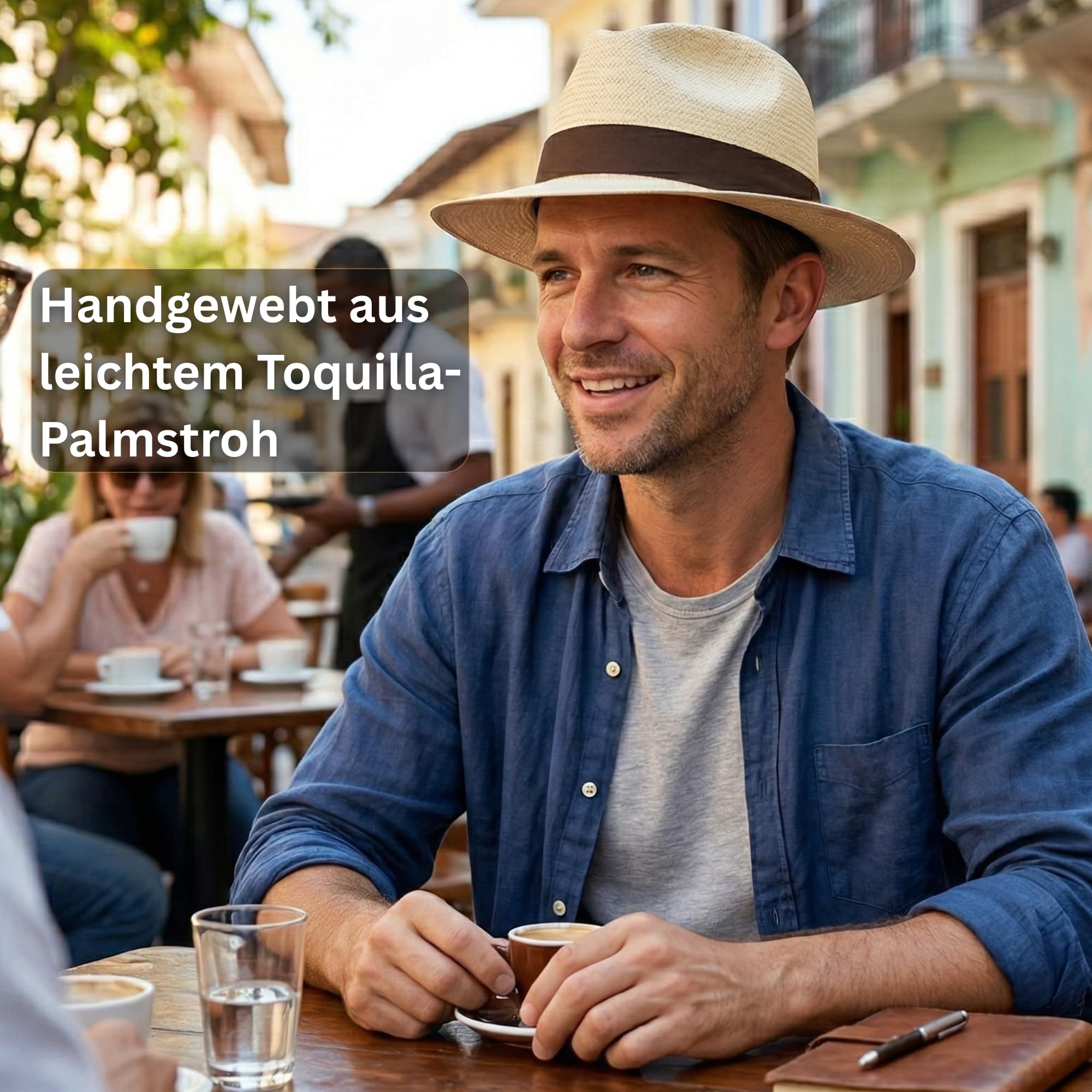 Tumia LAC - Panama Hut Herren & Damen, Verstellbarer Fedora Handgefertigt in Ecuador aus Toquilla-Stroh| Rollbar & Atmungsaktiv: Sonnenhut mit Ripsband