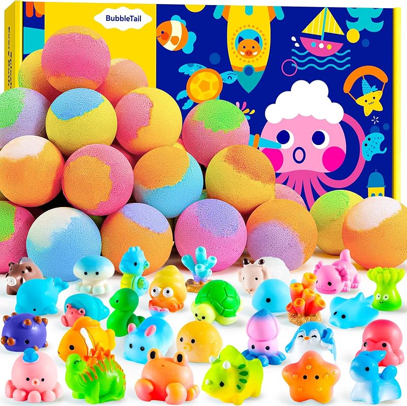 BubbleTail 28 Bombas de Banho com Miniaturas Surpresa de Animais Terrestres e Marinhos