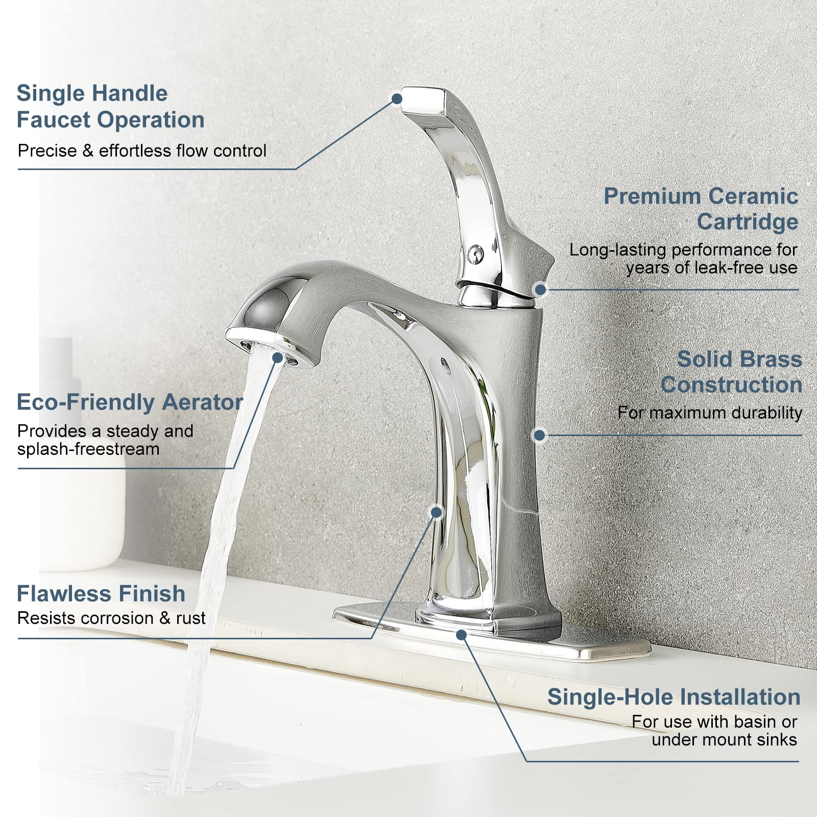 Sanliv Chrome Bathroom Faucet,Single Handle Bathroom Basin Faucet for Sink 1 or 3 Hole Centerset Vanity Faucet Farmhouse Bathroom Basin Faucets with Pop Up Drain,Silver Chrome