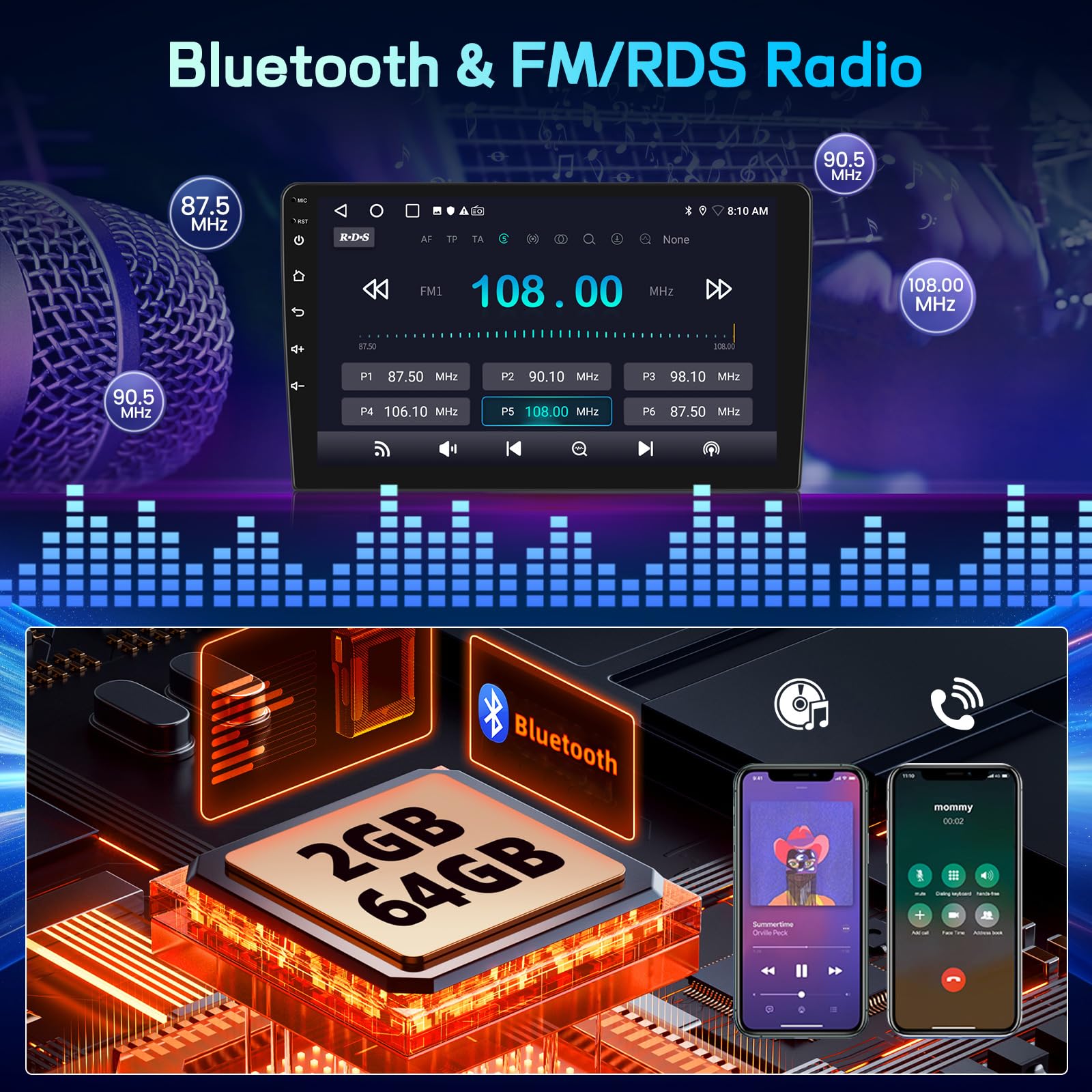 Android Autoradio für Volkswagen VW Polo 2008–2020, 9-Zoll Touchscreen Display 2+64G, Wireless CarPlay Android Auto, GPS WiFi, DSP, FM RDS Radio, Bluetooth, USB + Rückfahrkamera
