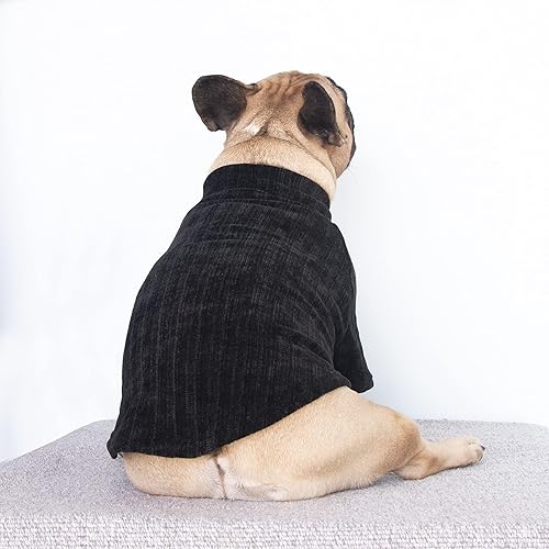 Miniatura 3 de iChoue Suéter de cuello redondo para perro con bloque de color, ropa cálida de invierno para bulldog francés, pug cachorro, azul claro y grisS